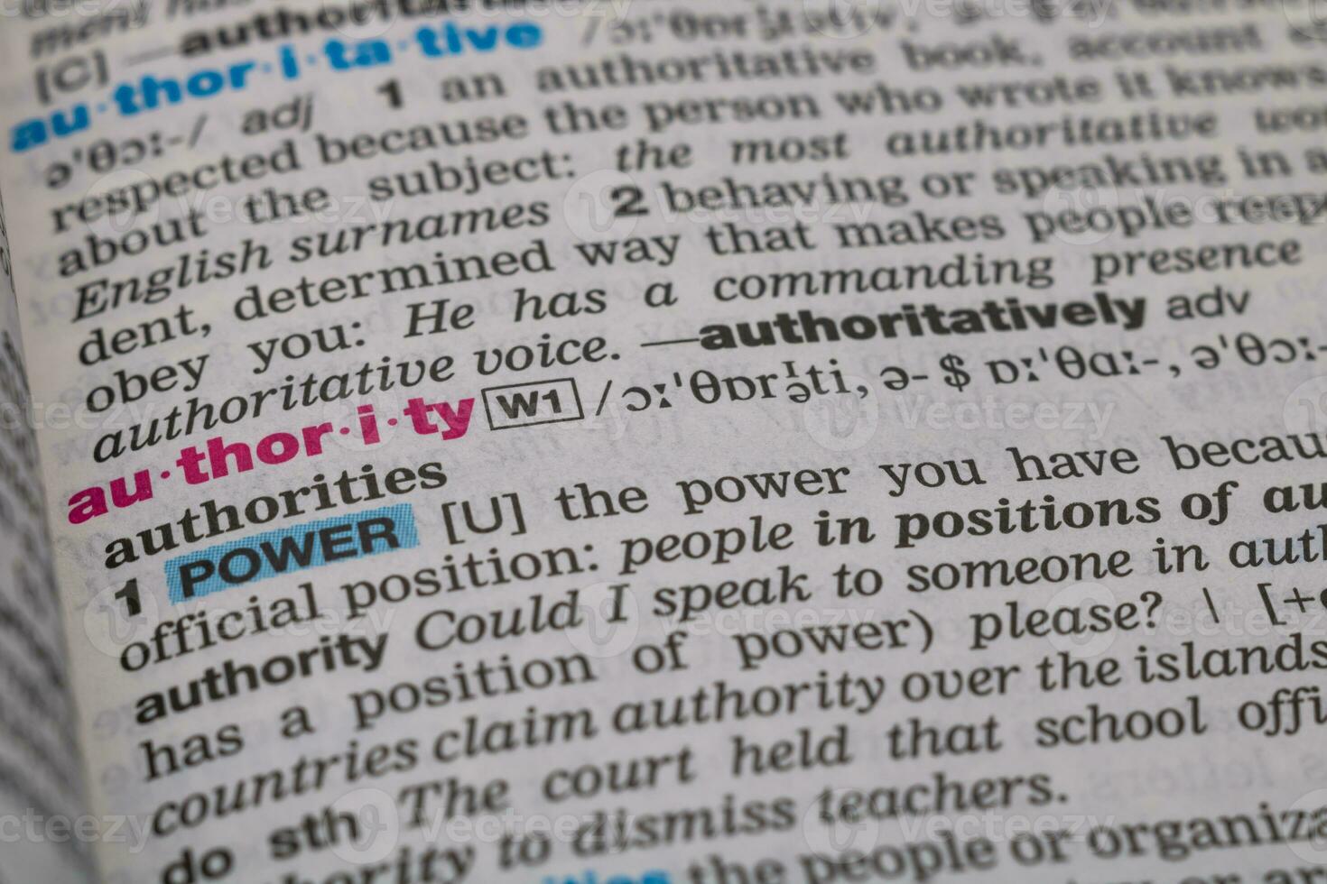 Authority word in the dictionary. Power or control or command concept background photo