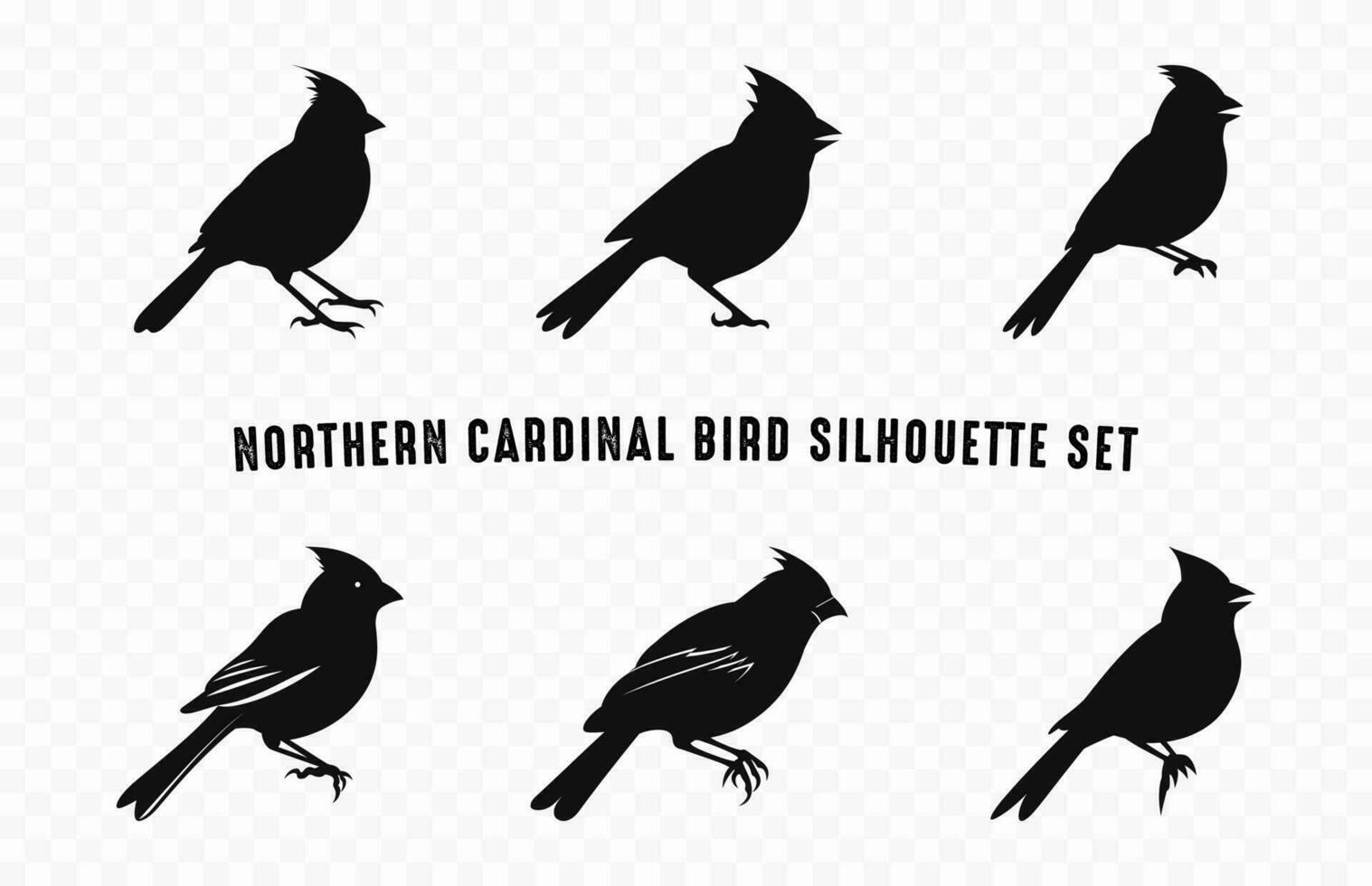 Northern Cardinal Bird Silhouettes Vector Set, Set of Cardinal Bird Silhouette Vector Collection