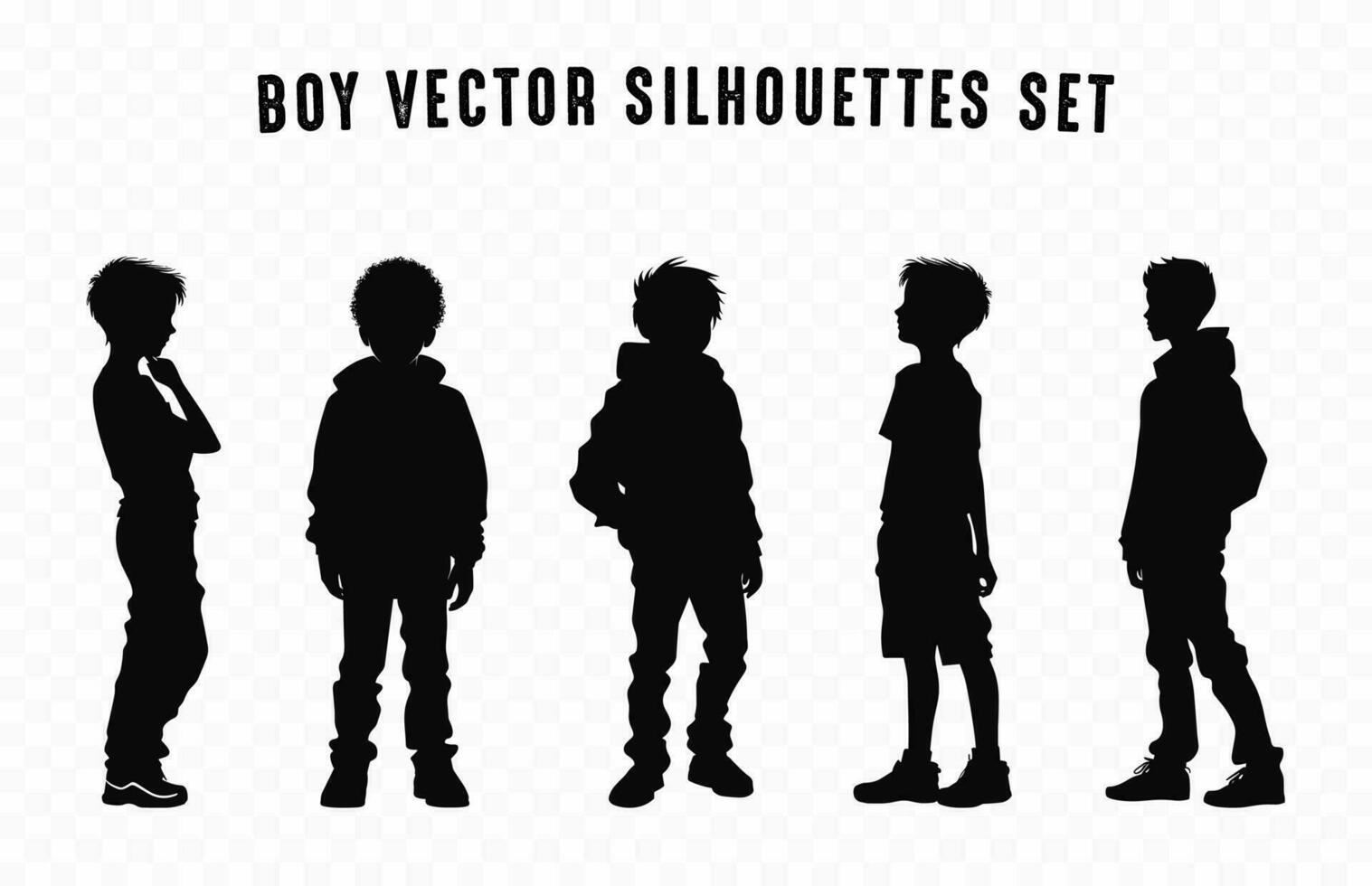 Boy Silhouettes vector bundle, Set of teenage boy Silhouette in different poses