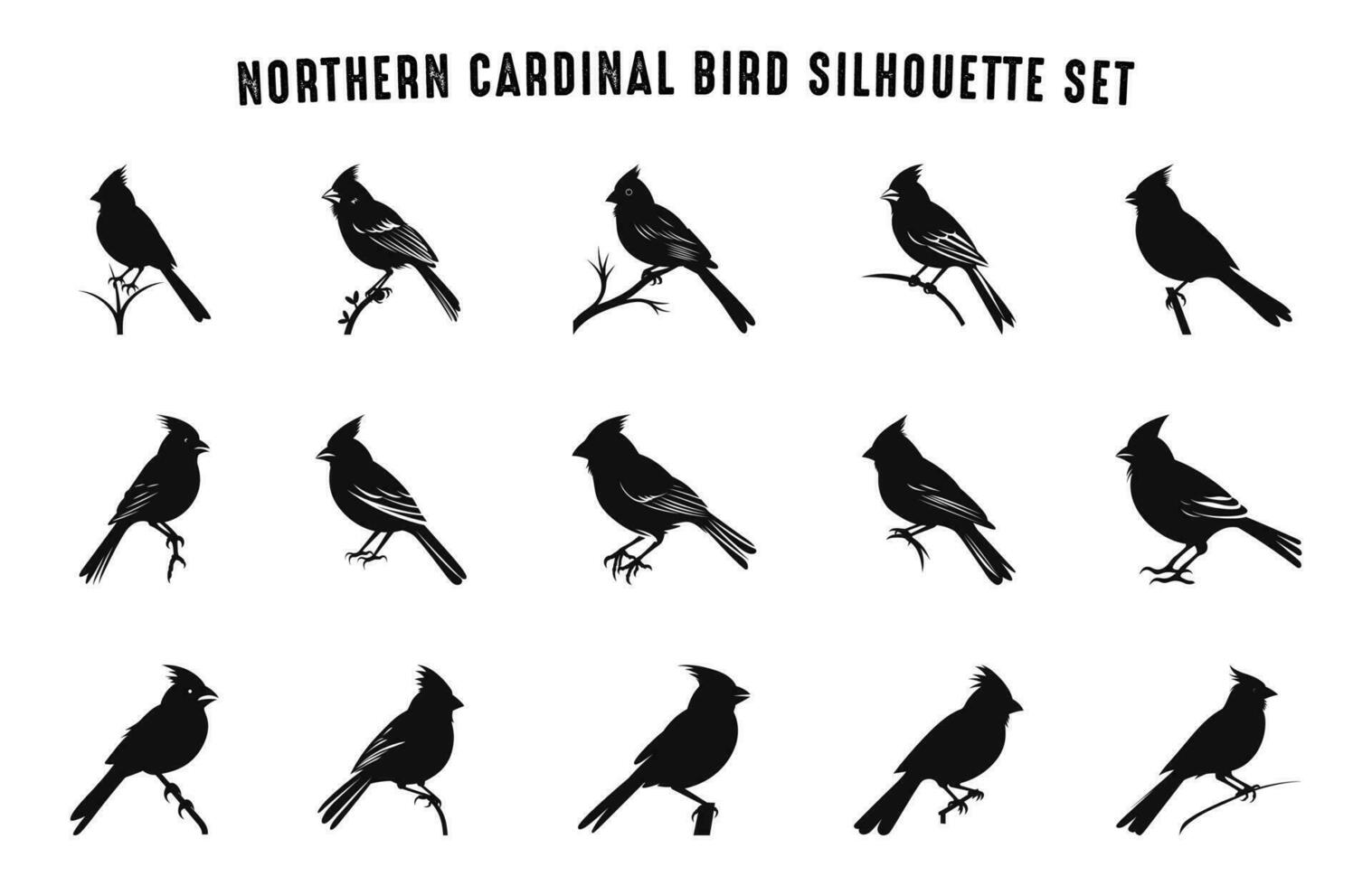 Northern Cardinal Bird Silhouettes Vector Set, Cardinal Bird Silhouette Vector Collection