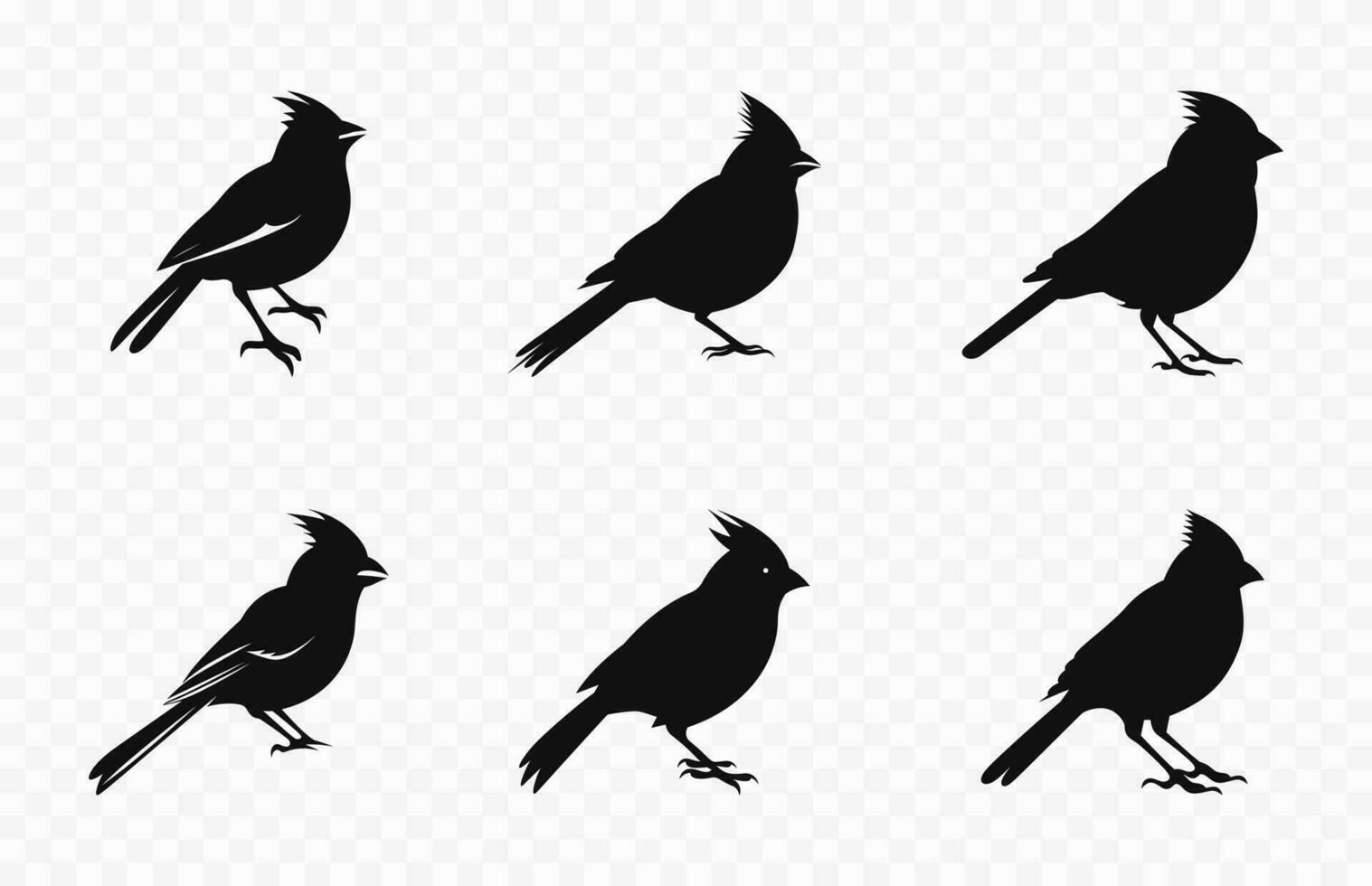Northern Cardinal Bird Silhouettes Vector Set, Set of Cardinal Bird Silhouette Vector Collection
