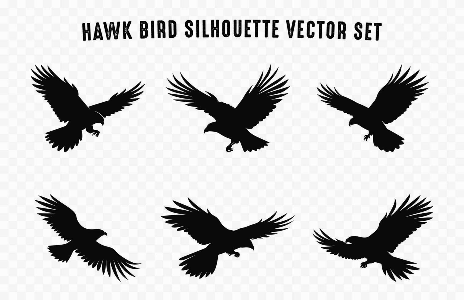 Hawk Bird Flying Silhouettes Vector Set, Hawk Birds black Silhouette icon bundle