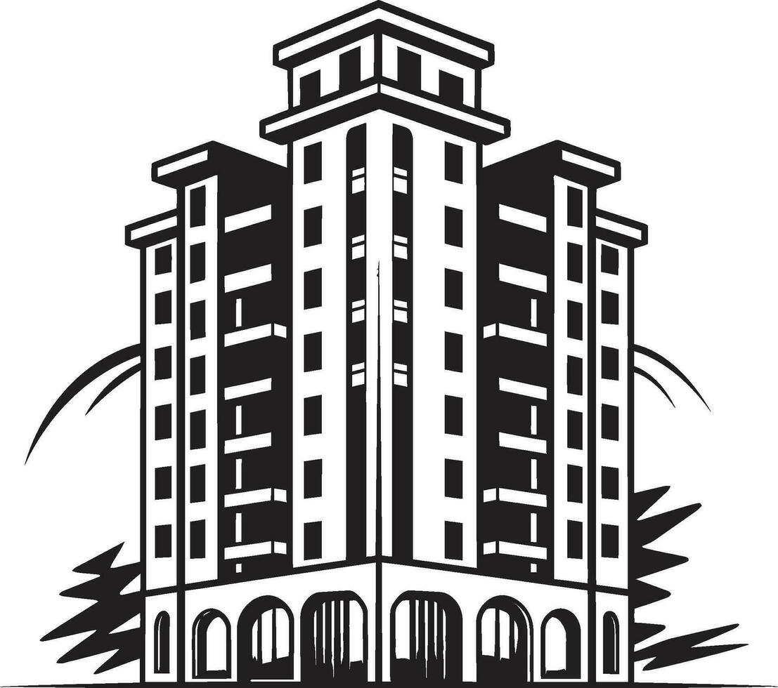 Cityscape Tapestry Impressions Multiflore Building Vector Design Urban Skyline Visions Multifloor Cityscape Vector Emblem