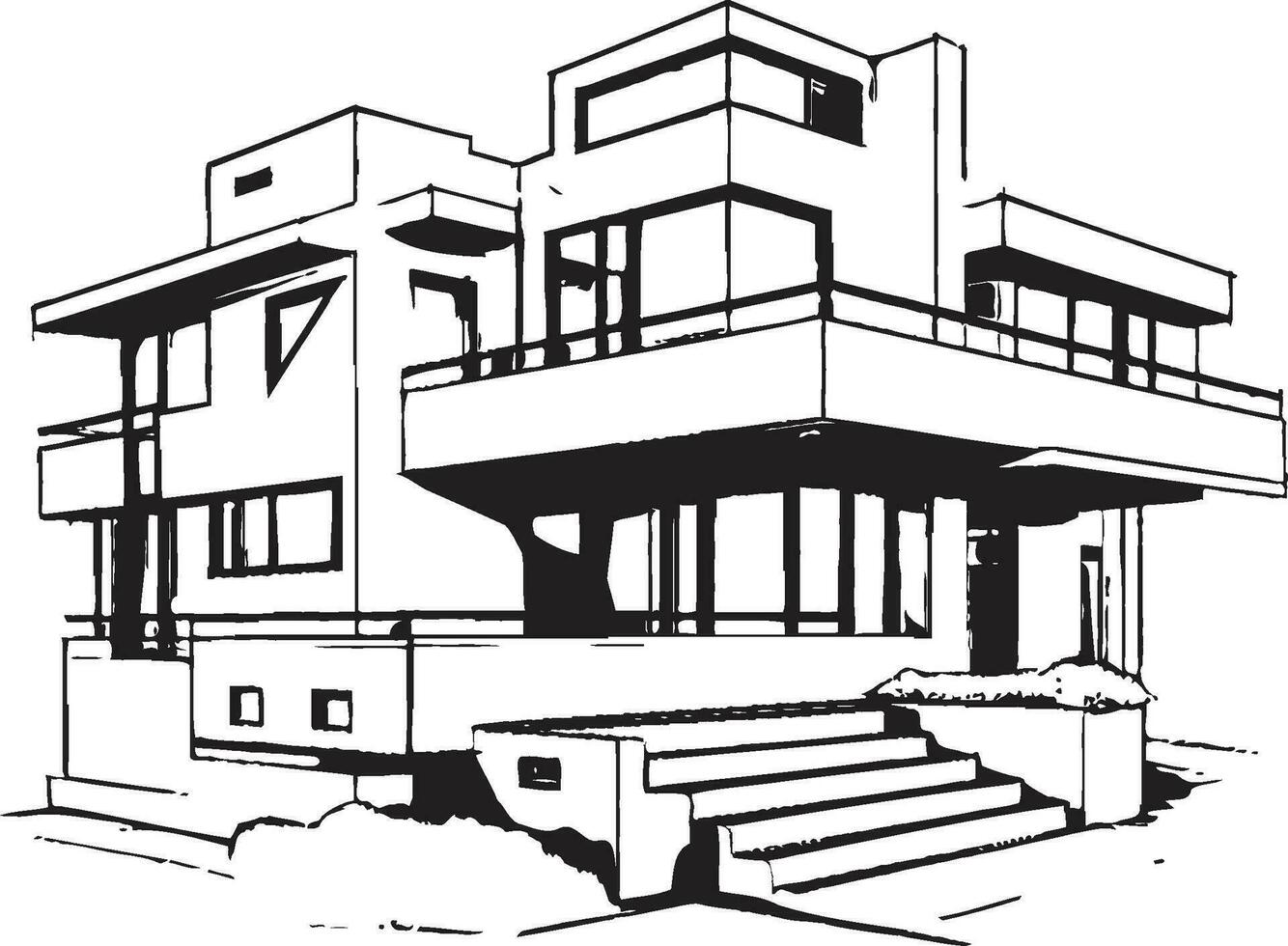 Double Living Vision Sketch Idea for Duplex House Icon Twin Residence Sketch Duplex Design Vector Logo Impression