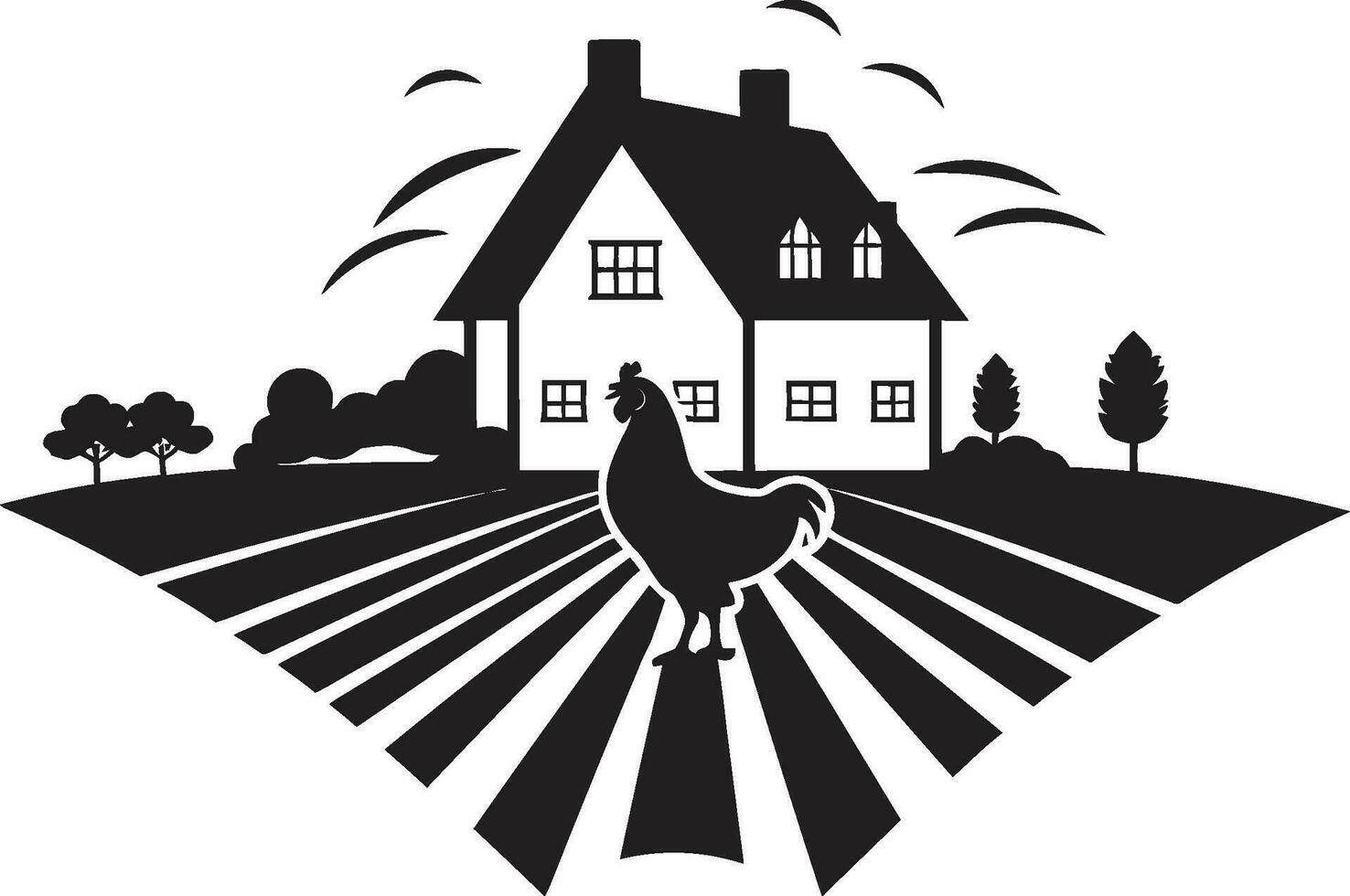 Agrarian Abode Blueprint Farmhouse Design Vector Logo Pastoral Residence Mark Farmers House Vector Icon