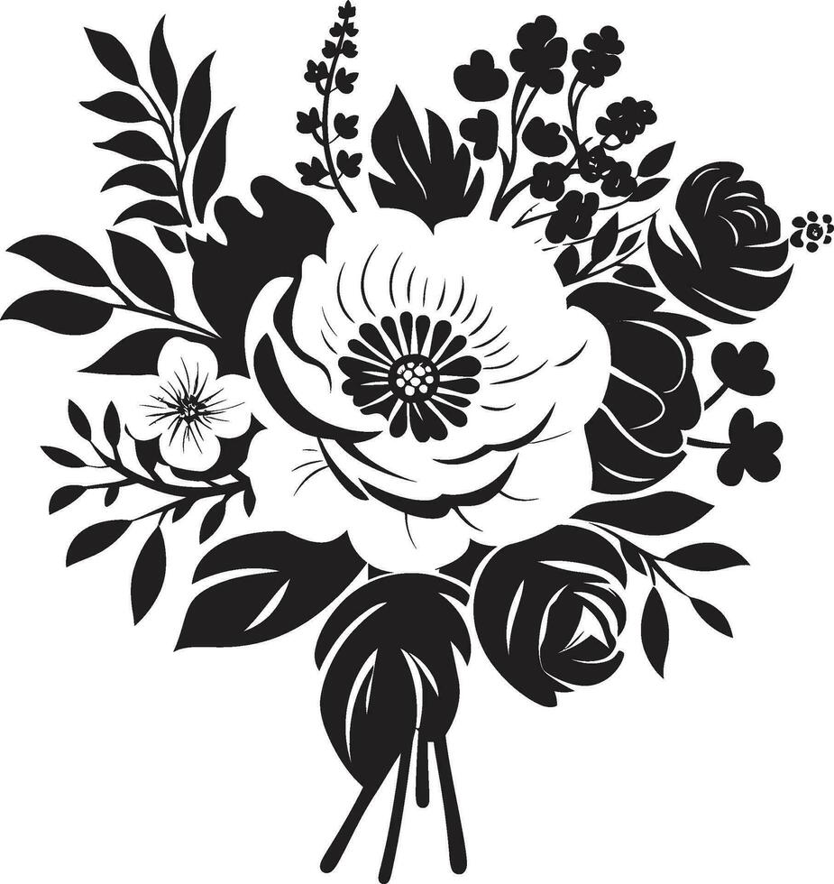 Majestic Floral Posy Black Vector Emblem Vintage Bouquet Fusion Decorative Black Icon