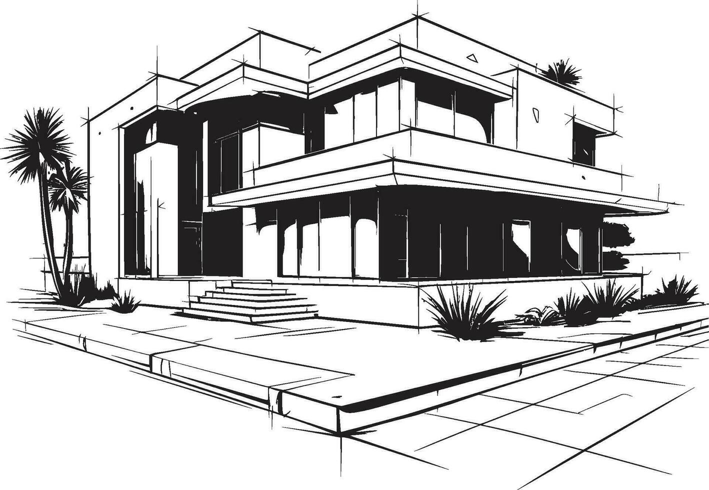 Modern Villa Design Framework Emblematic Structure in Vector Icon Villa Structure Design Contemporary Building in Vector Logo