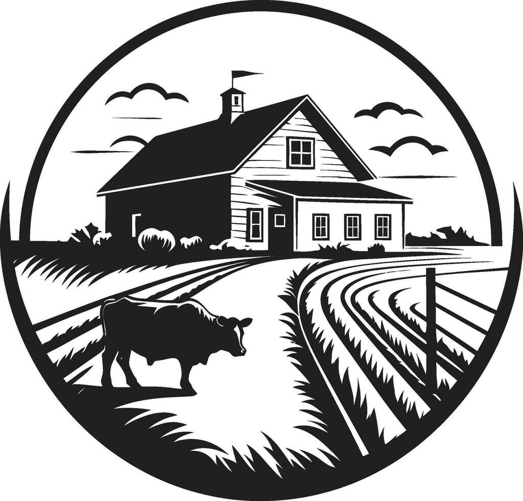 Pastoral Homestead Symbol Farmhouse Vector Icon Design Harvest Oasis Residence Farmers Farmhouse Emblem in Vector