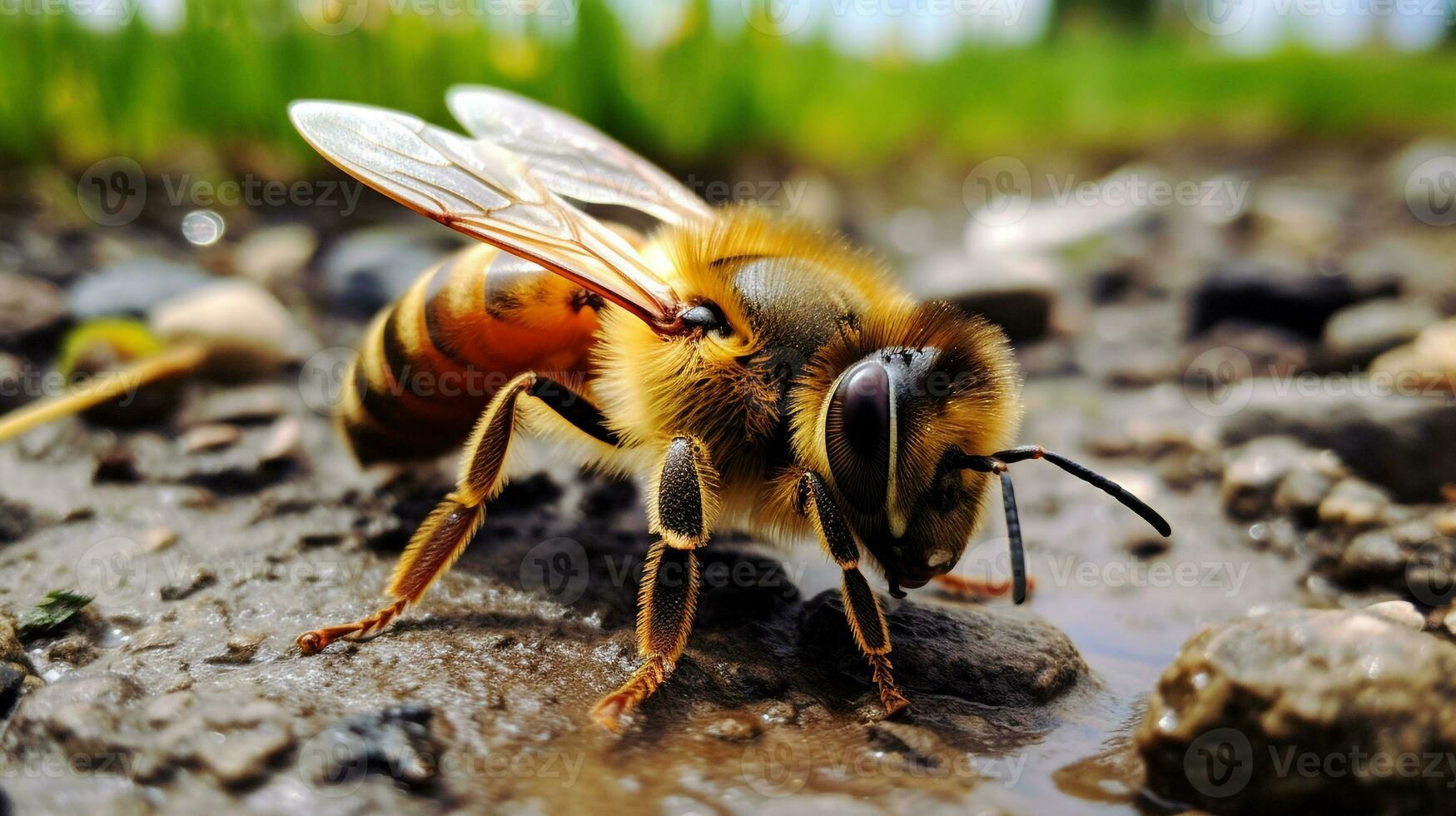 AI generated Photo of Honey Bee on a ground. Generative AI