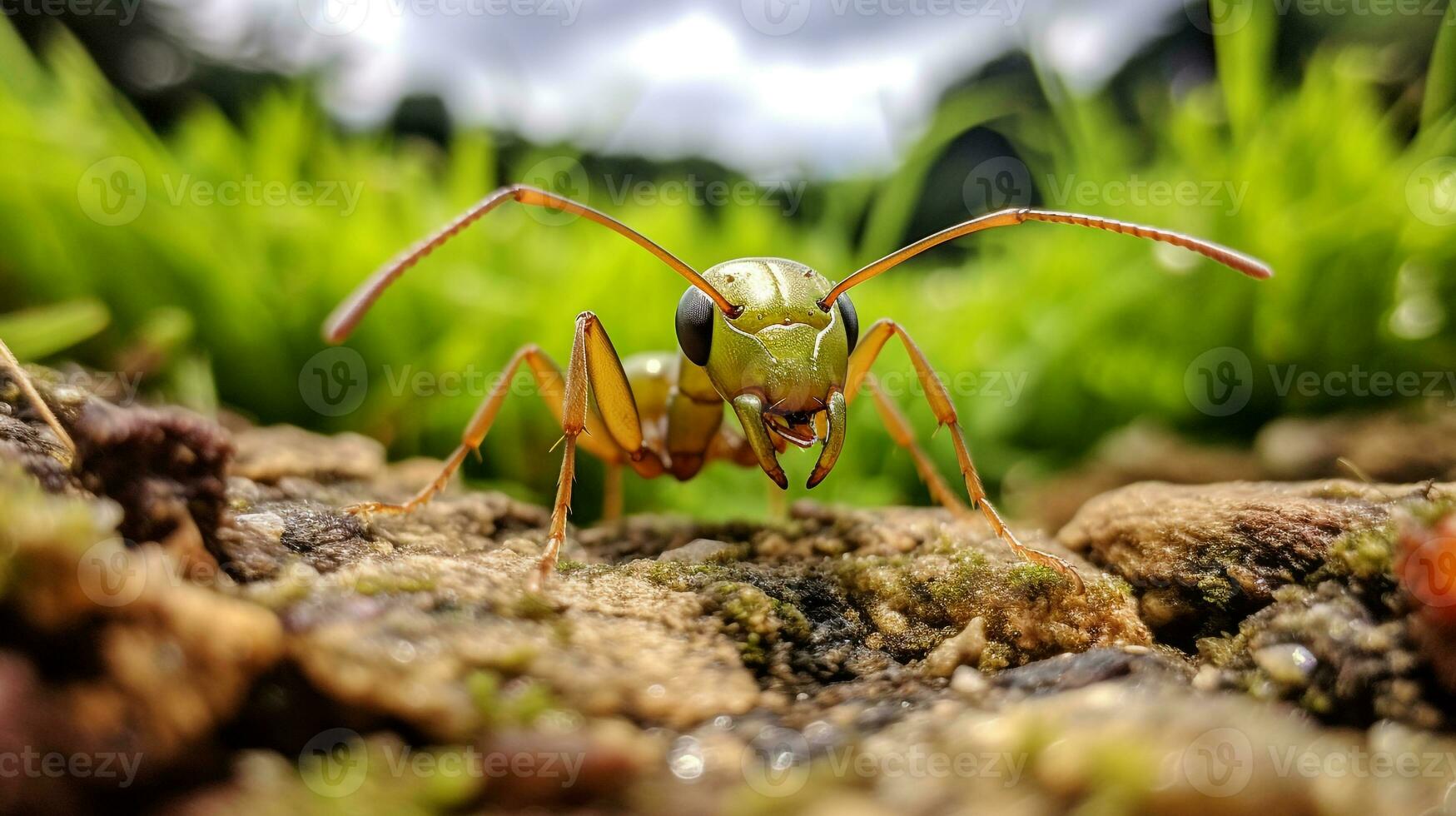 AI generated Photo of Green Ant on a ground. Generative AI
