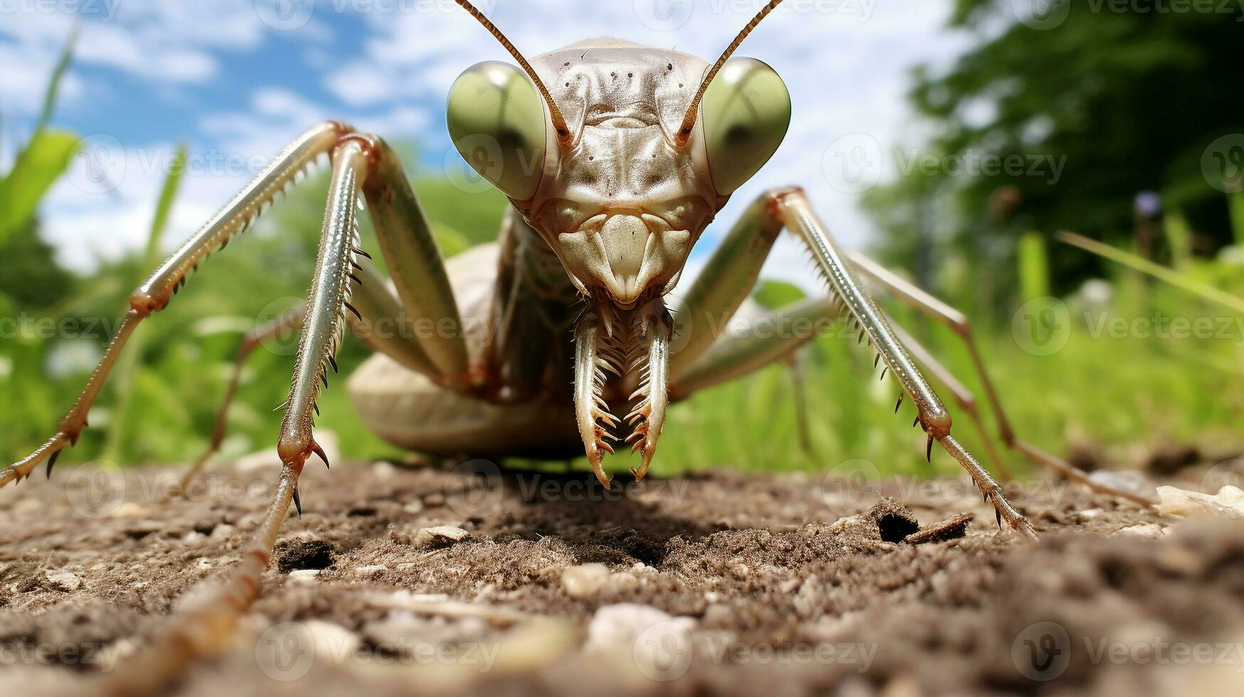 ai generado foto de entrecano mantis en un suelo. generativo ai