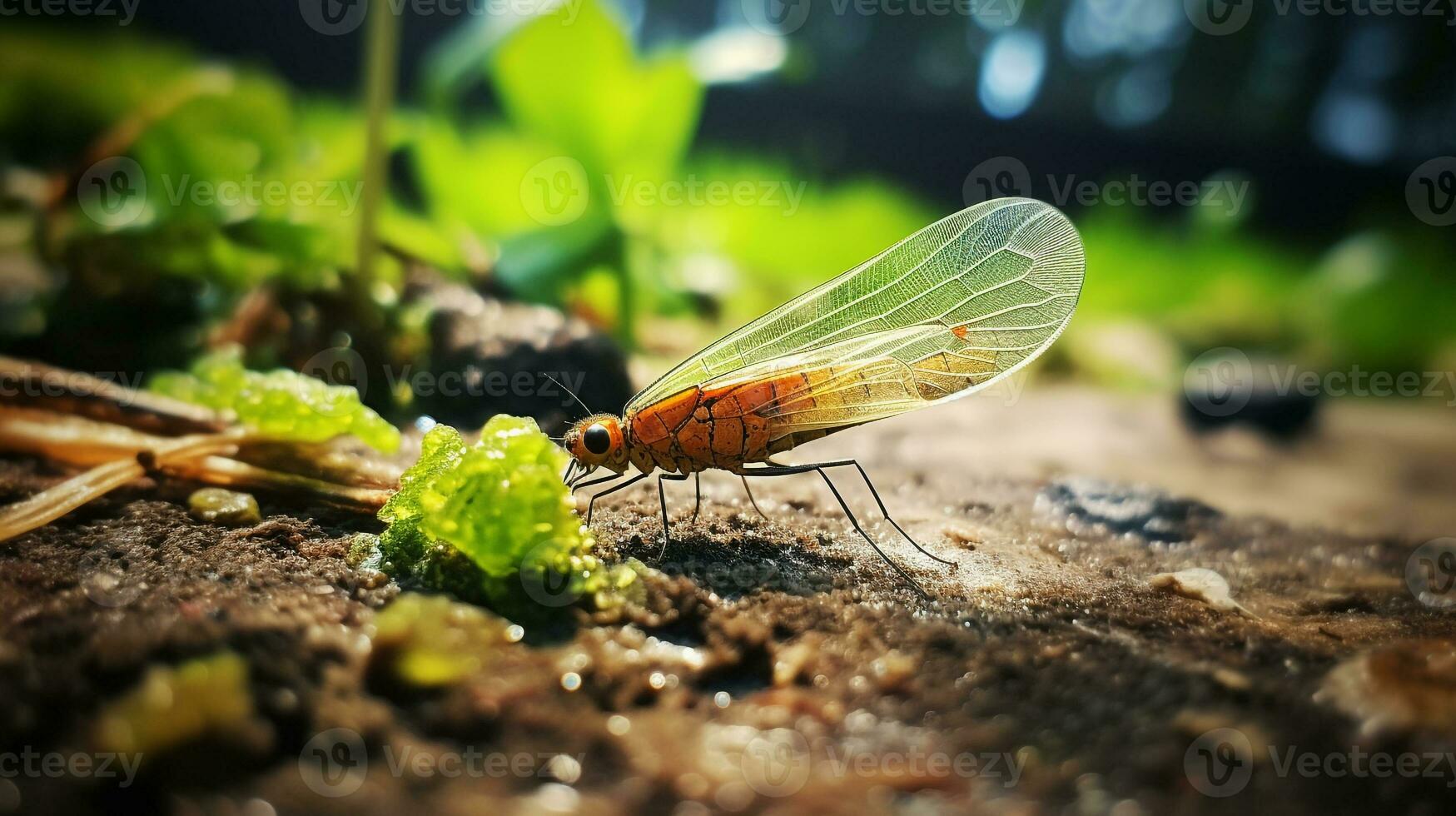 AI generated Photo of Lacewing on a ground. Generative AI