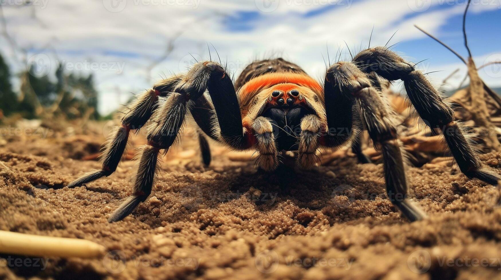 AI generated Photo of Tarantula on a ground. Generative AI