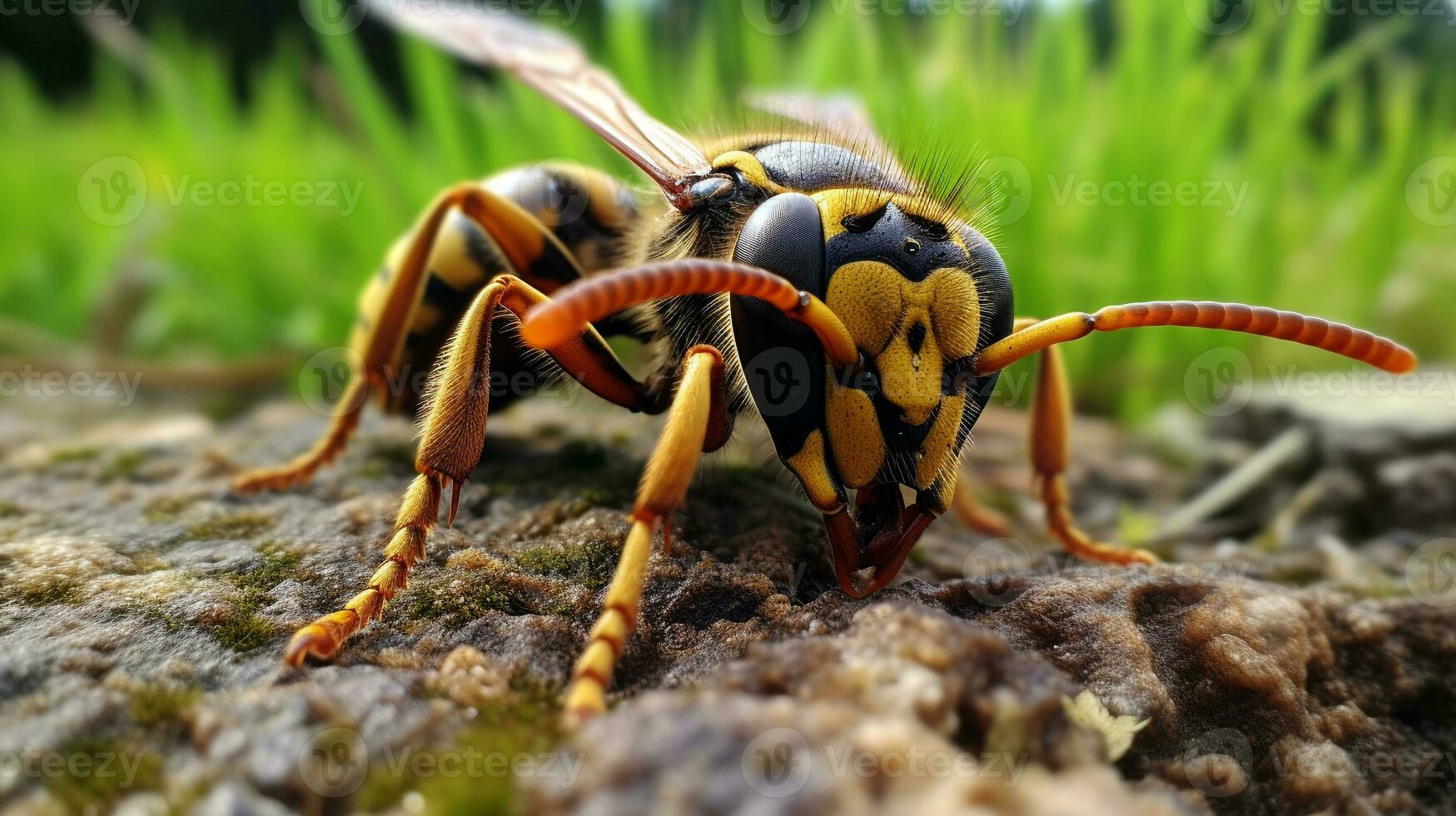 AI generated Photo of Wasp on a ground. Generative AI