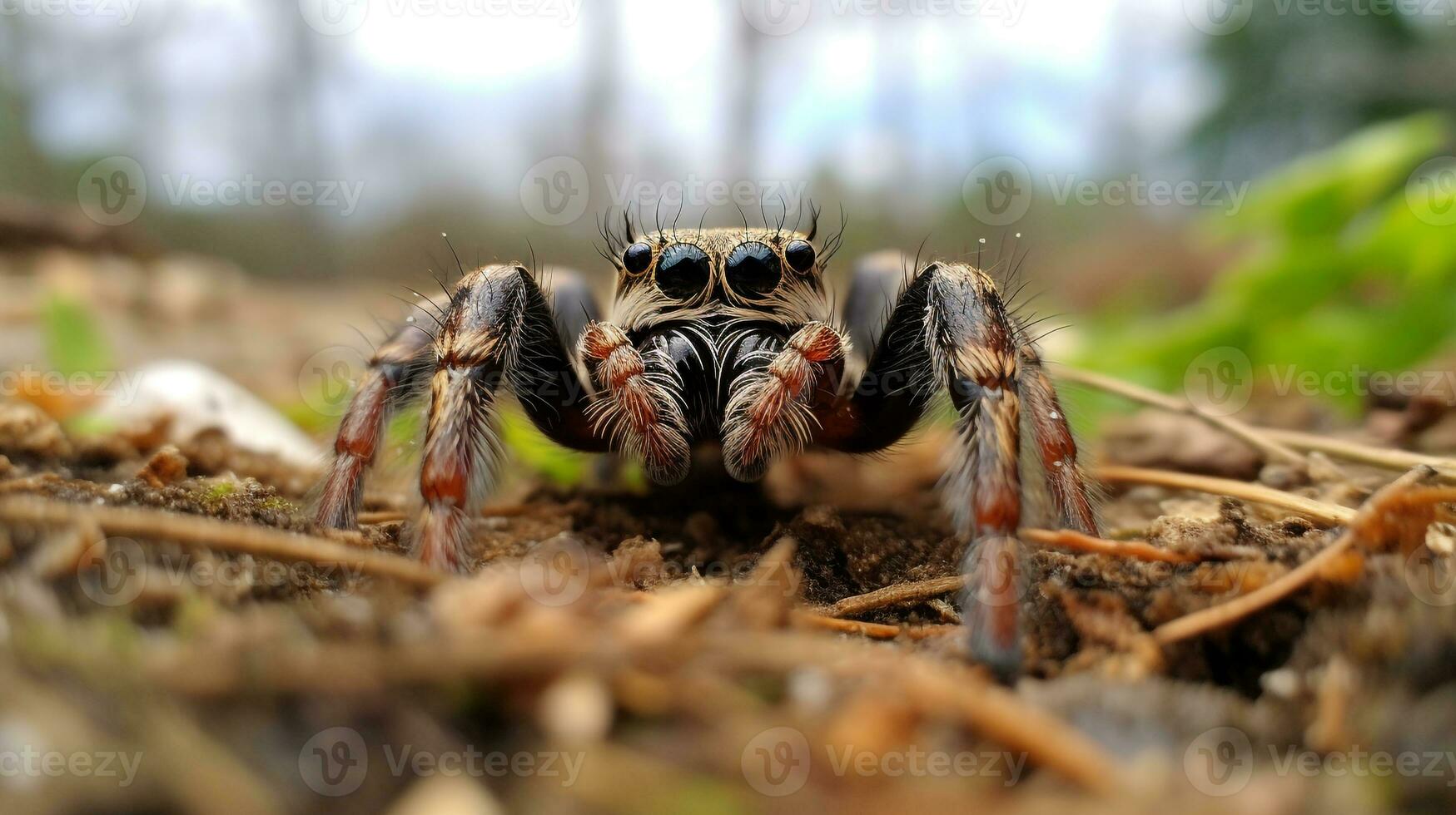 ai generado foto de saltando araña en un suelo. generativo ai