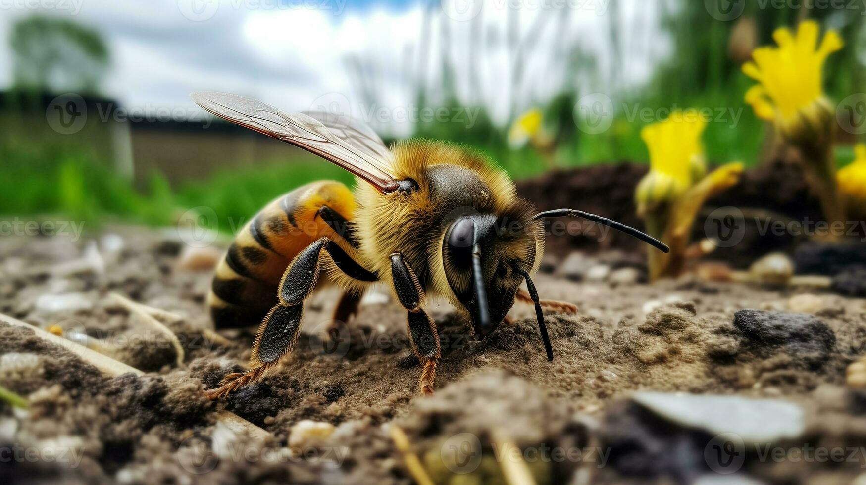 AI generated Photo of Bee on a ground. Generative AI