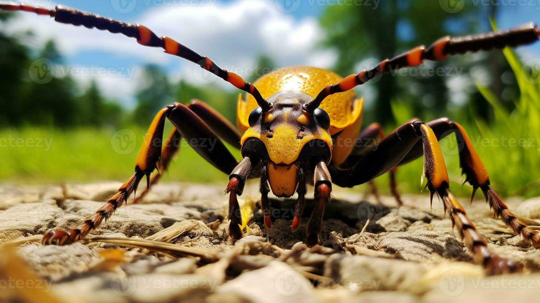 ai generado foto de agrios de cuernos largos escarabajo en un suelo. generativo ai