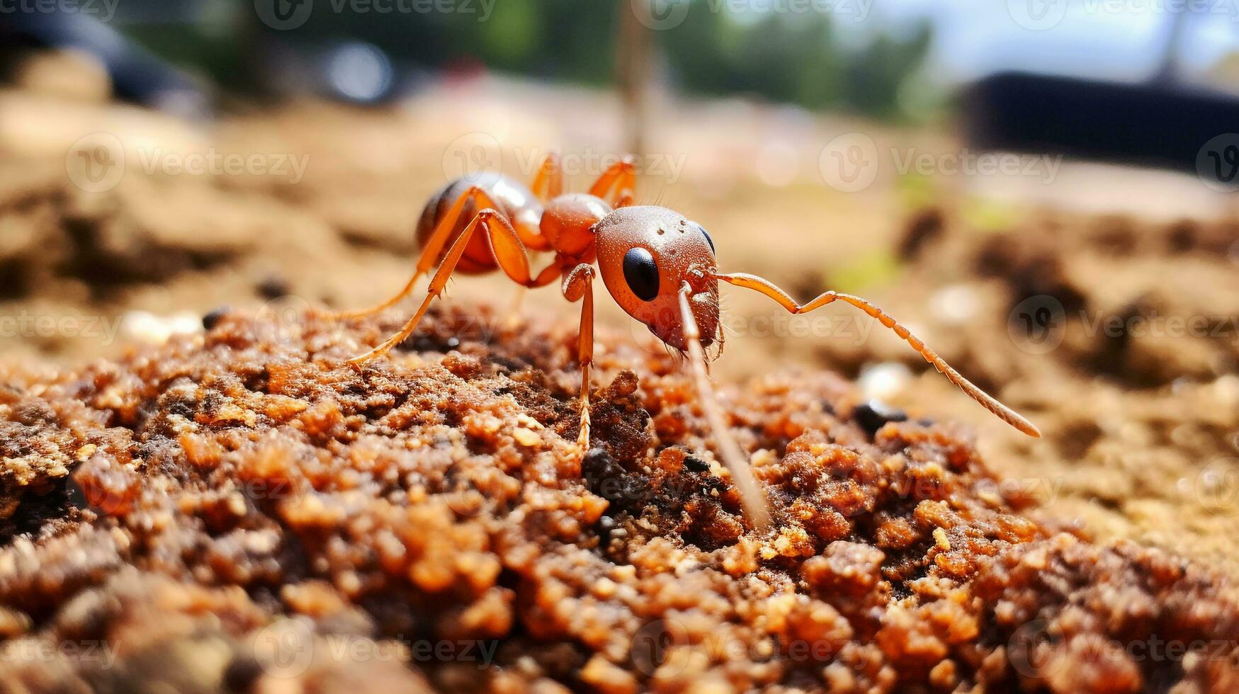 AI generated Photo of Fire Ant on a ground. Generative AI