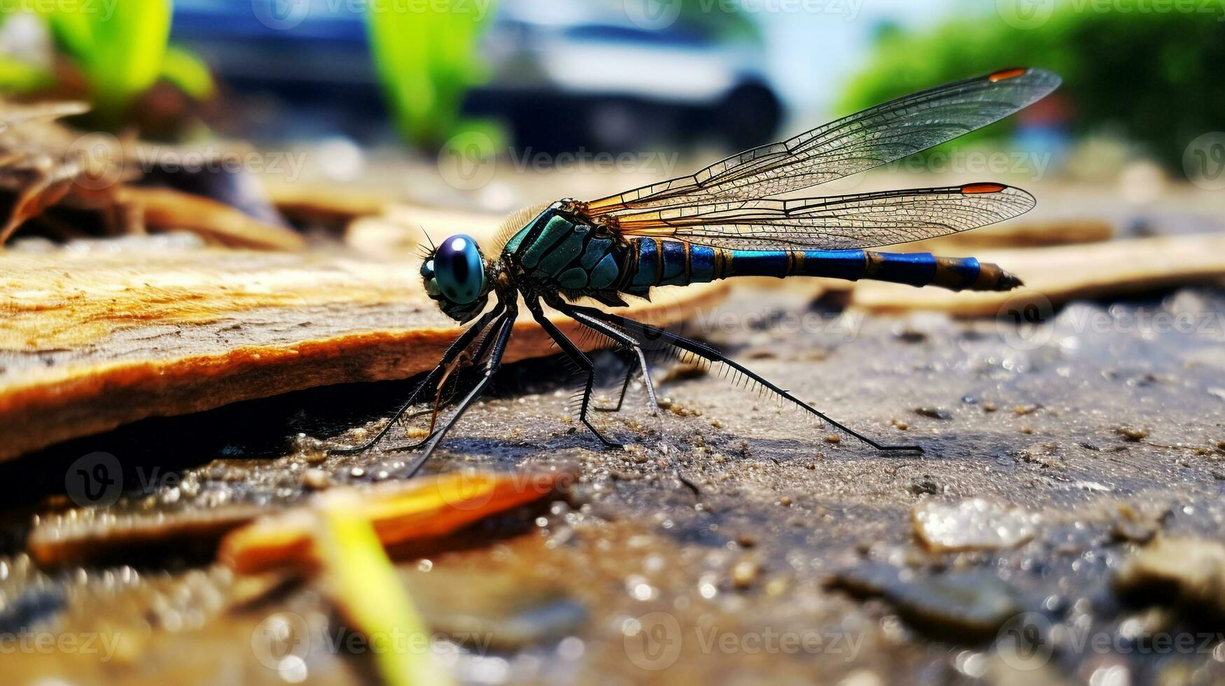 AI generated Photo of Damselfly on a ground. Generative AI