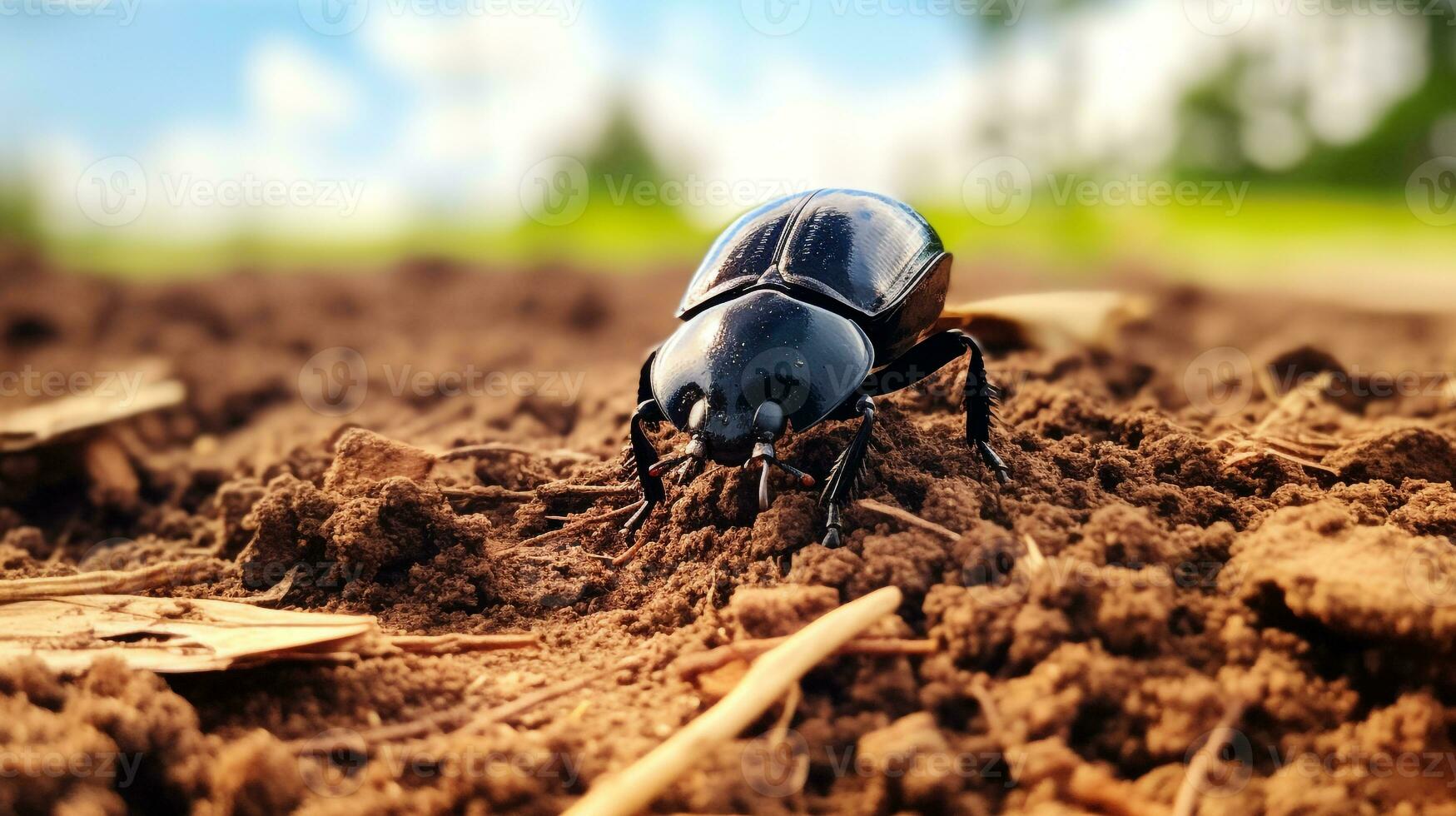 AI generated Photo of Dung Beetle on a ground. Generative AI