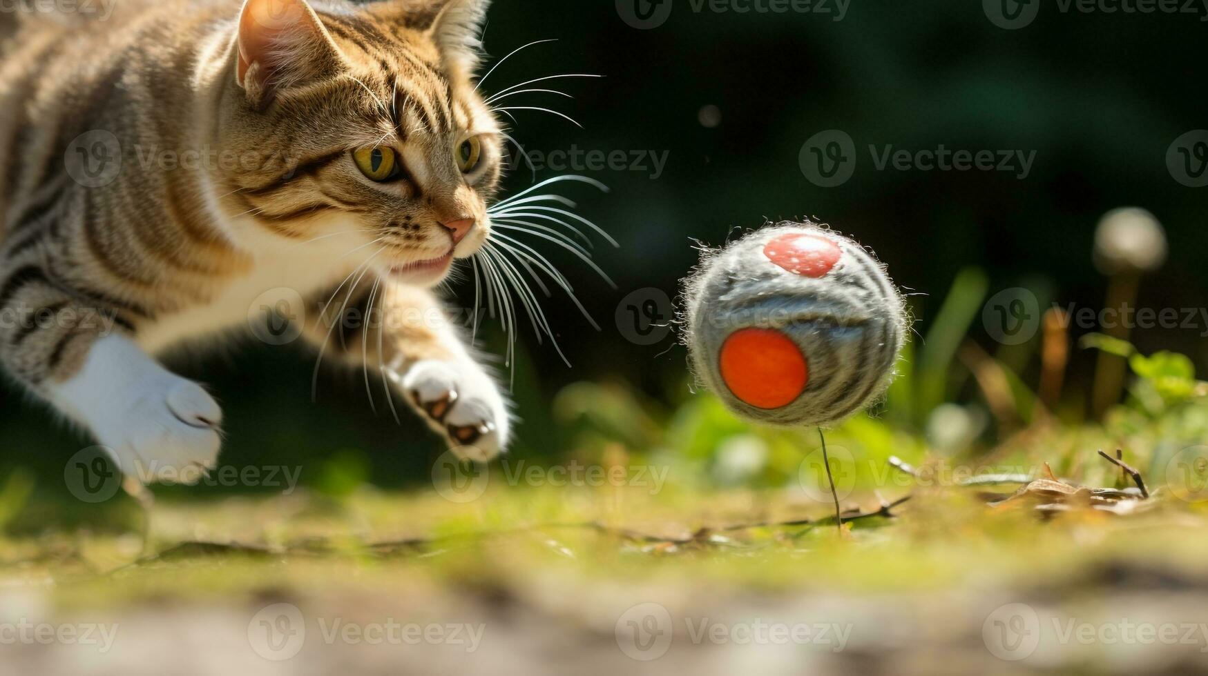 AI generated Photo of a cat batting at a toy mouse in a playful. Generative AI