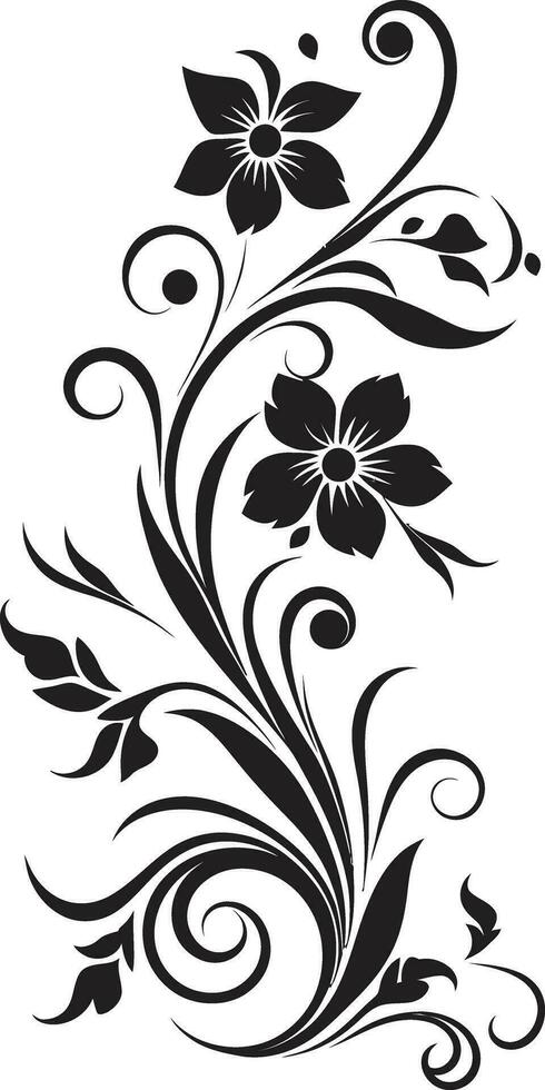 Organic Noir Blooms Intricate Vector Design Whimsical Botanical Flourish Iconic Black Logo Element