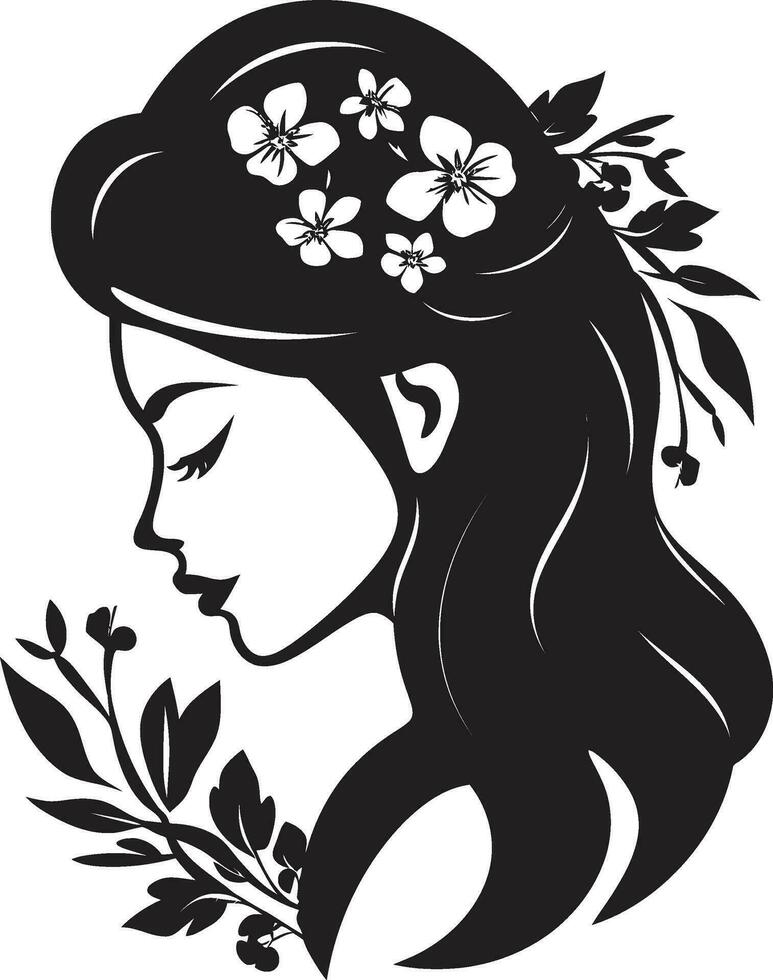limpiar floral belleza negro mano dibujado icono caprichoso femenino resplandor vector icono