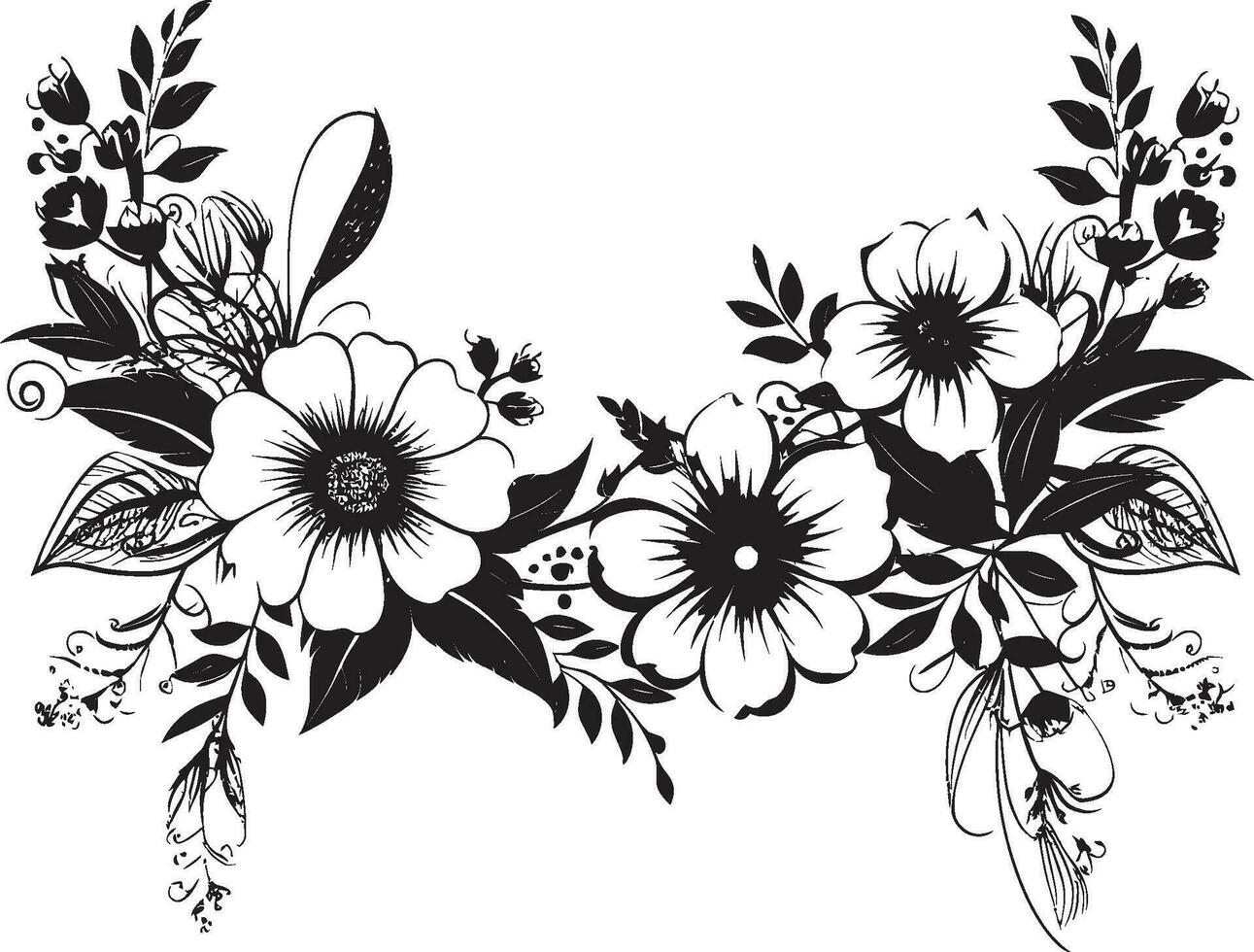 Stylish Floral Ornament Black Vector Iconic Element Delicate Handcrafted Foliage Iconic Logo Detail