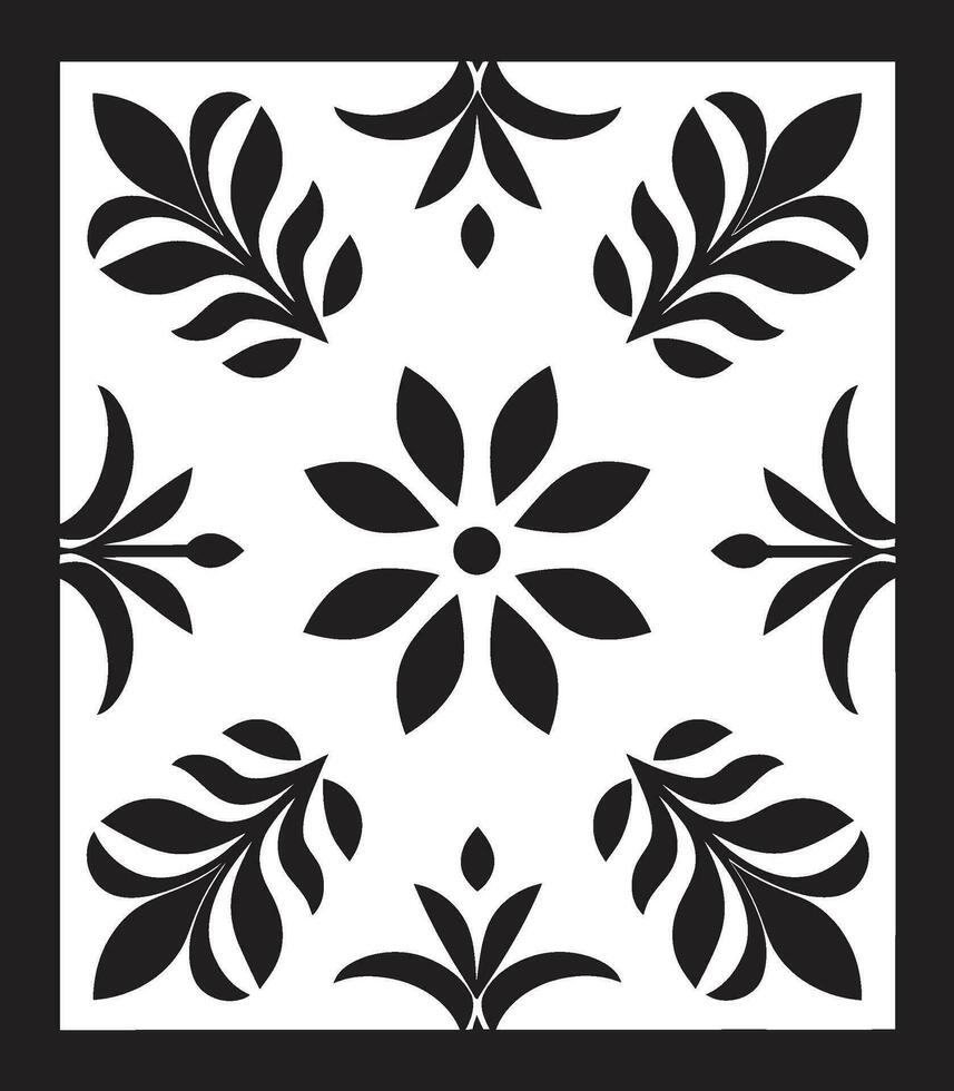Vectorized Patterns Black Tile Vector Design Geometric Petal Art Floral in Black Vector