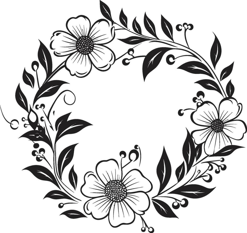 Modern Wedding Bouquet Black Floral Icon Design Artistic Wreath Detail Elegant Vector Logo Element