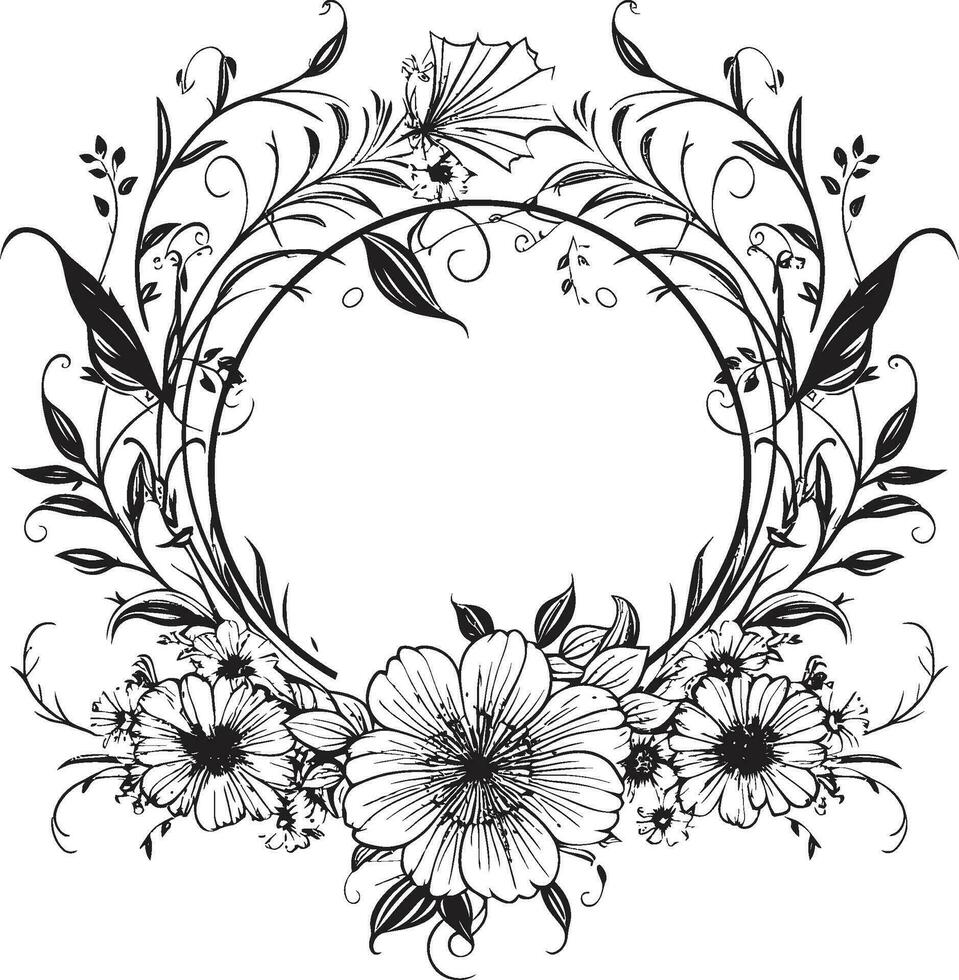 intrincado pétalo Perímetro decorativo negro logo caprichoso floral florecer negro vector marco