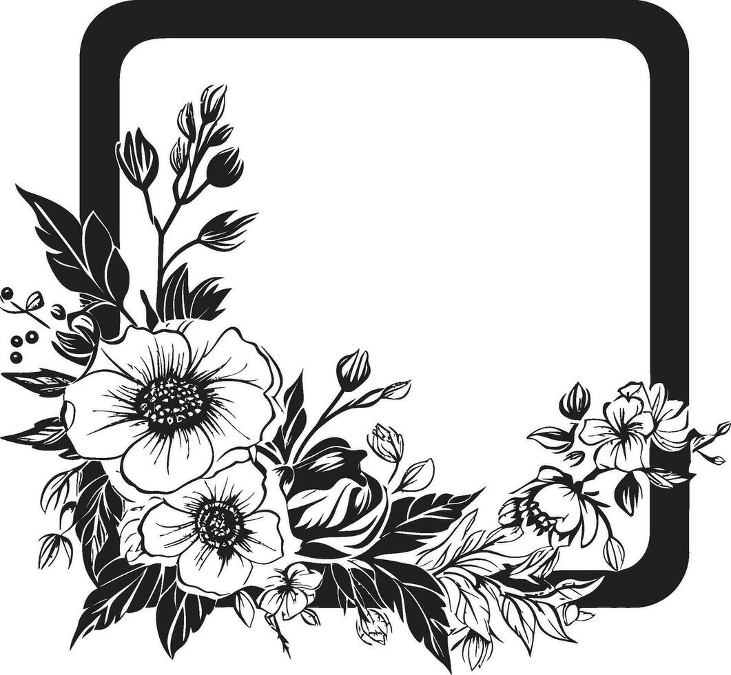 Charming Blossom Frame Decorative Black Emblem Aesthetic Floral Surround Black Frame Icon vector