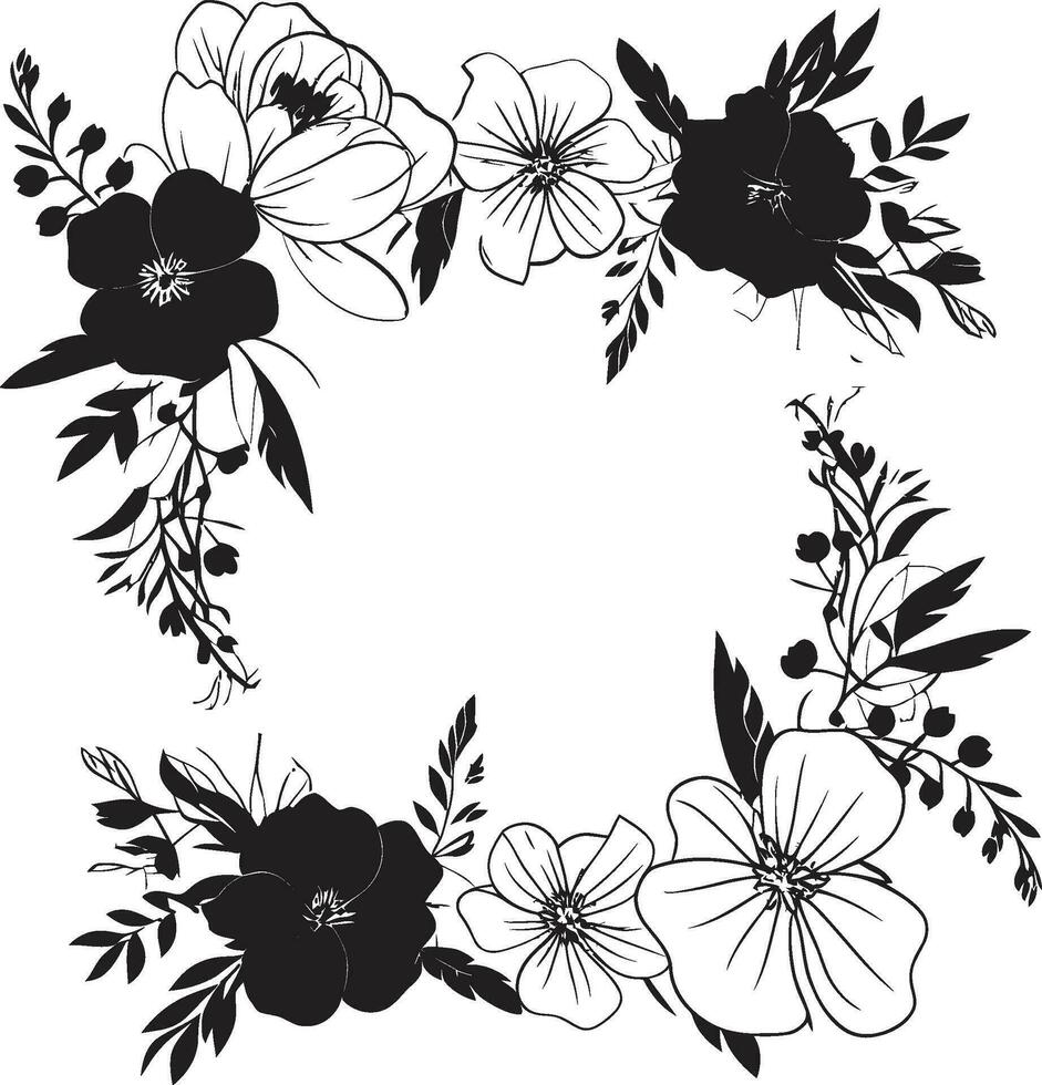 Minimalist Floral Design Sleek Black Emblem Whimsical Hand Drawn Florals Iconic Black Vector