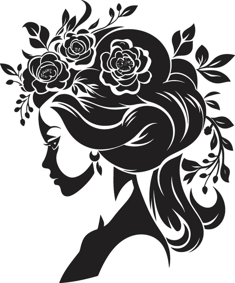 artístico florecer esencia elegante vector cara minimalista floral resplandor negro mujer icono