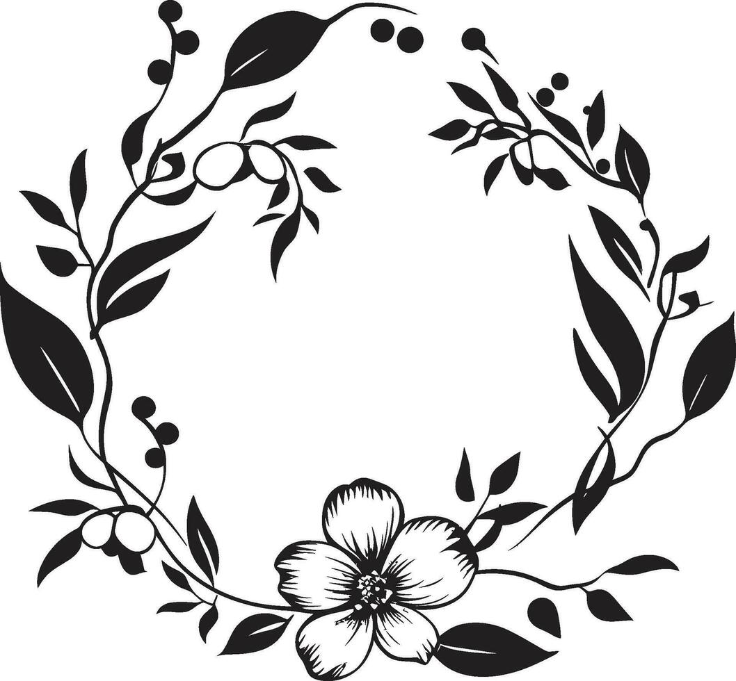 Botanic Elegance Vector Logo with Frame Elegant Garden Vines Black Floral Frame Design