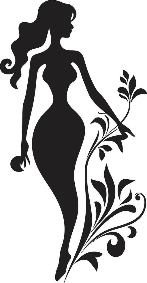 limpiar floral alta costura negro mano dibujado mujer en pétalos icono caprichoso pétalo resplandor vector mujer en floral esplendor