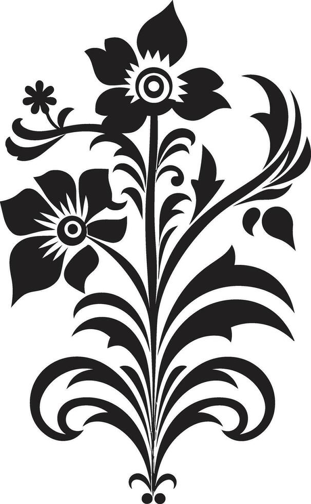 Monochrome Inked Bouquets Invitation Card Decorative Art Ink Noir Petal Patterns Black Floral Iconic Accents vector
