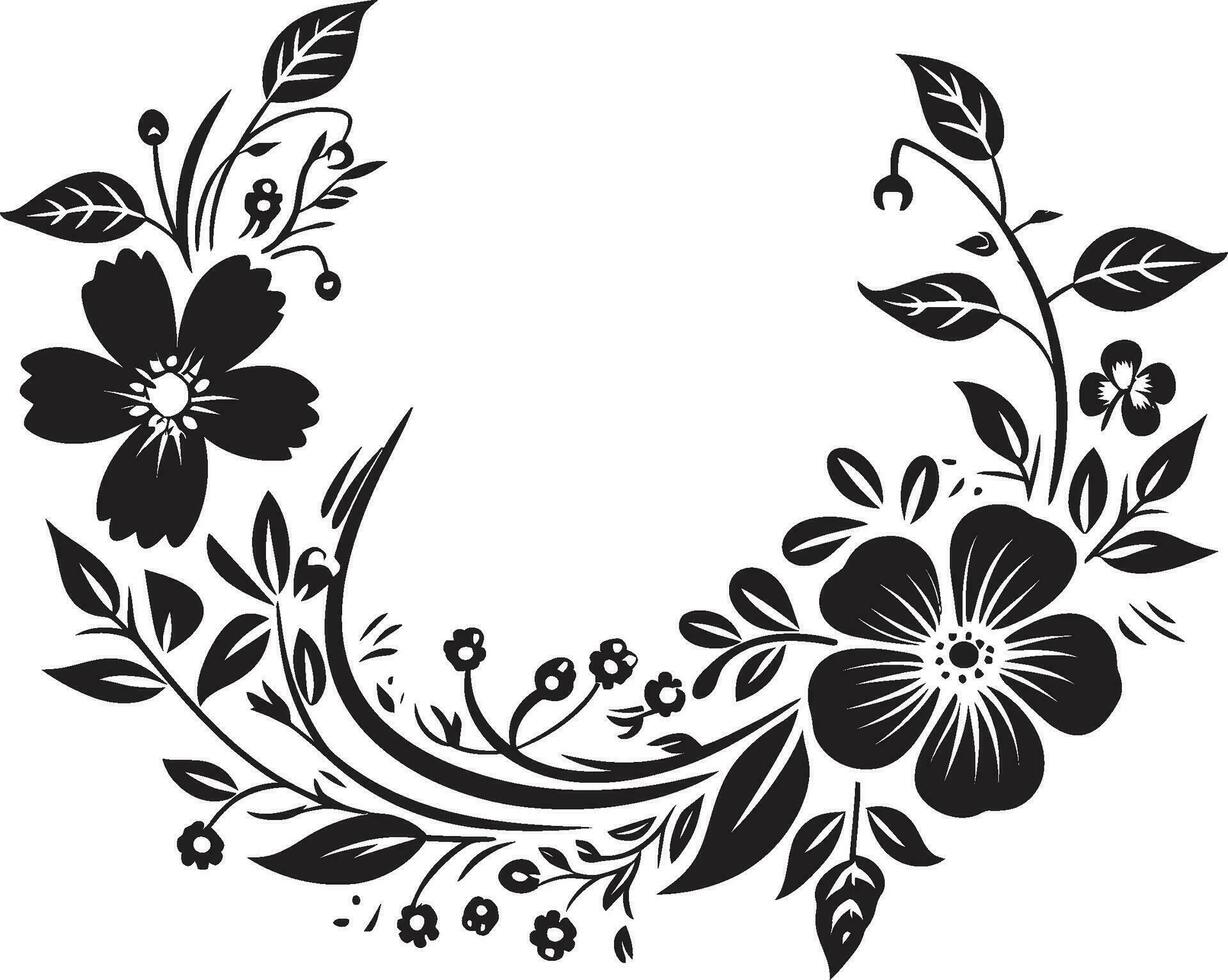 Graphite Floral Harmony Noir Emblem Sketches Noir Inked Bloom Ensemble Handcrafted Vectors