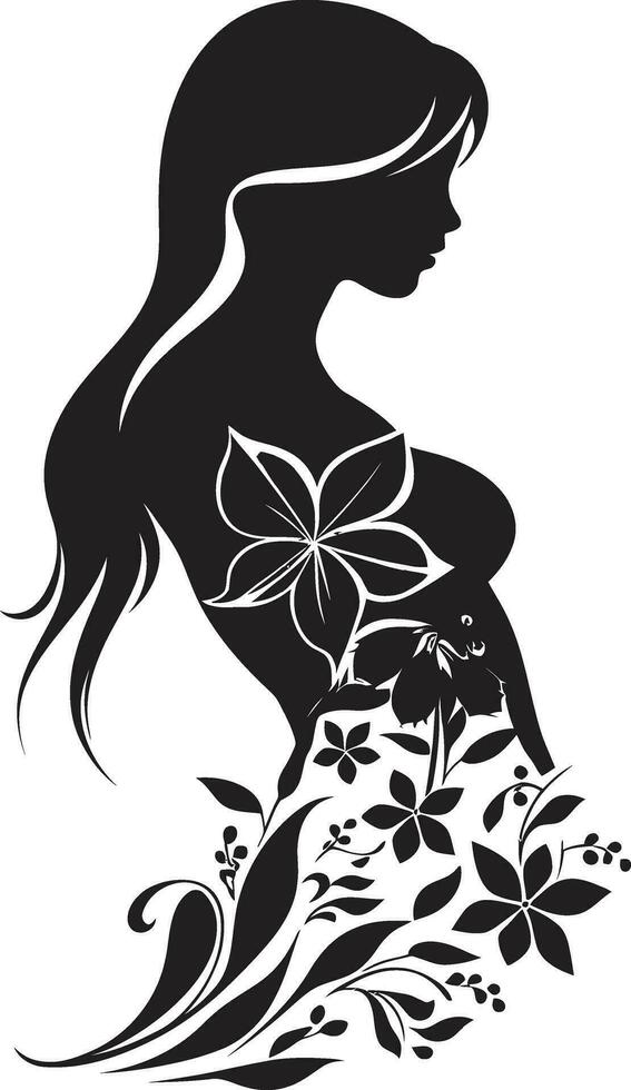 Abstract Flora Fusion Black Artistic Face Emblem Elegant Botanical Glamour Vector Woman Icon