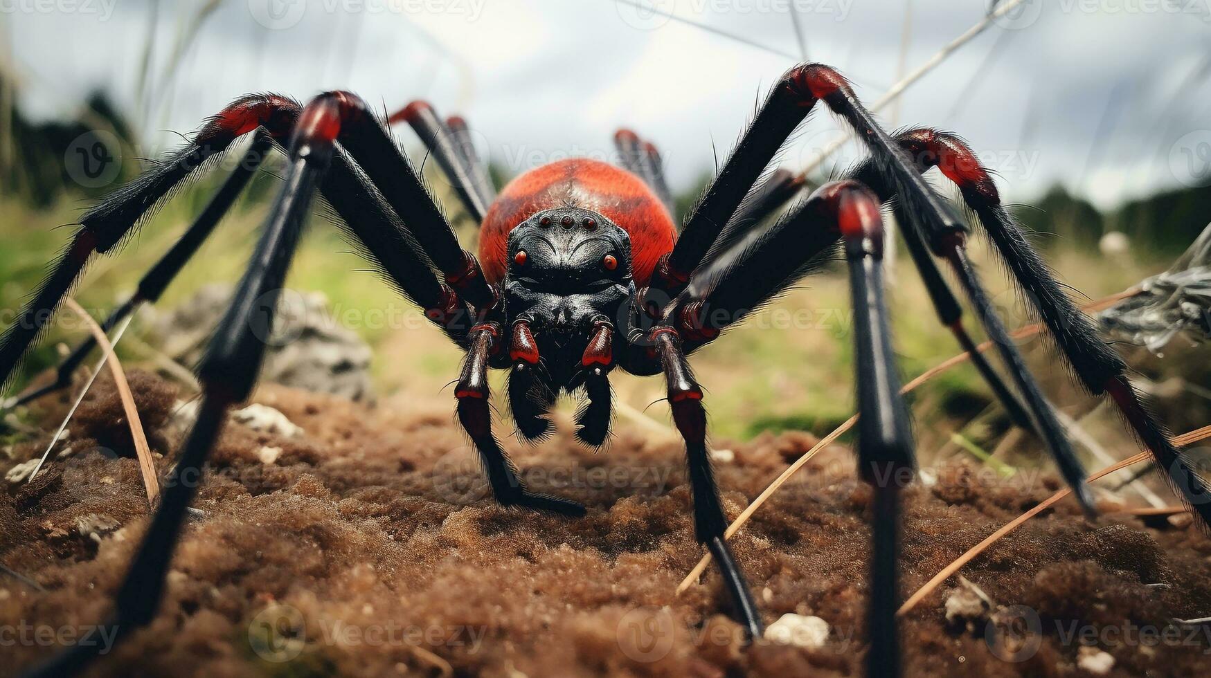 AI generated Photo of Redback Spider on a ground. Generative AI