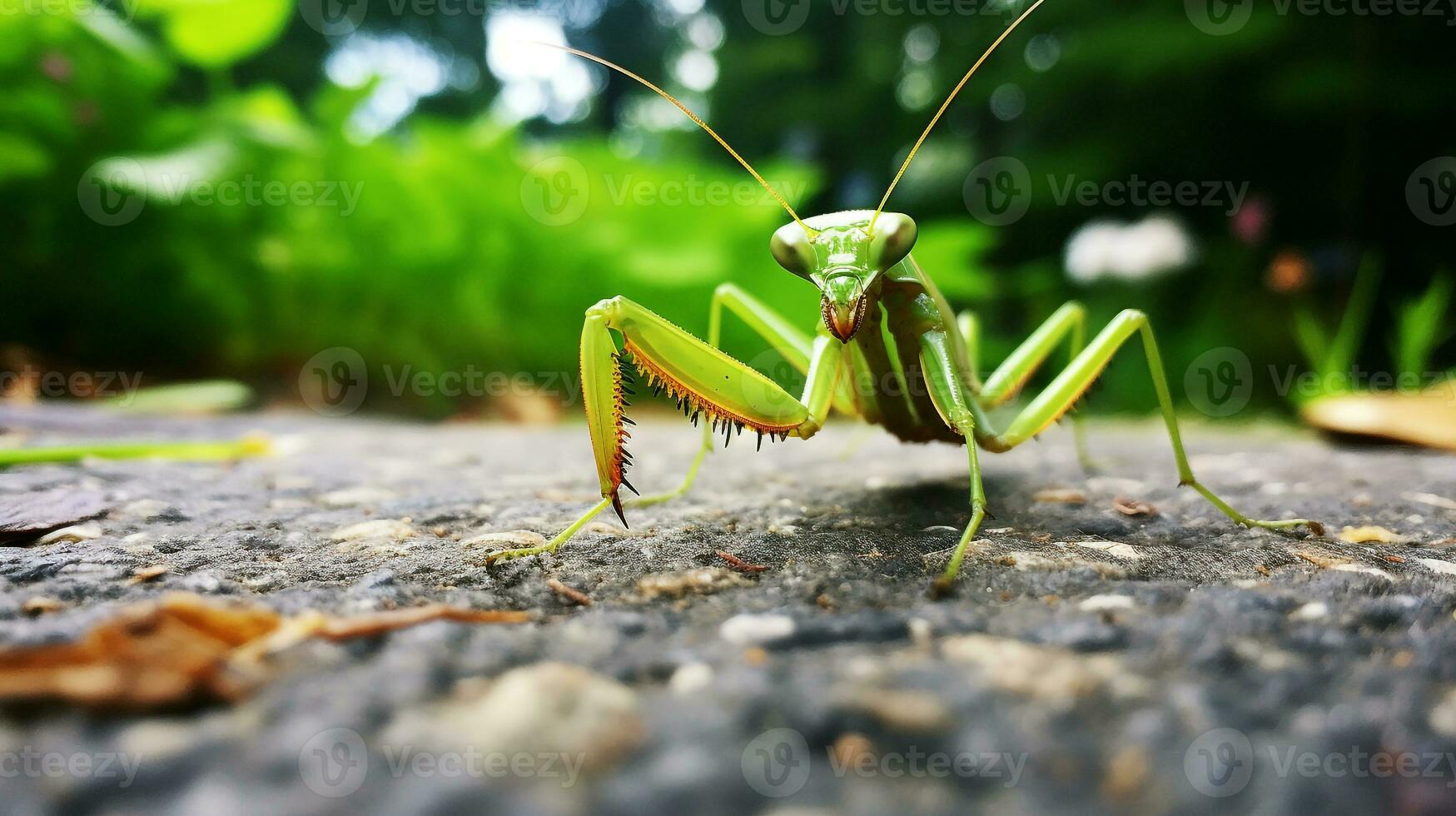 ai generado foto de Orando mantis en un suelo. generativo ai