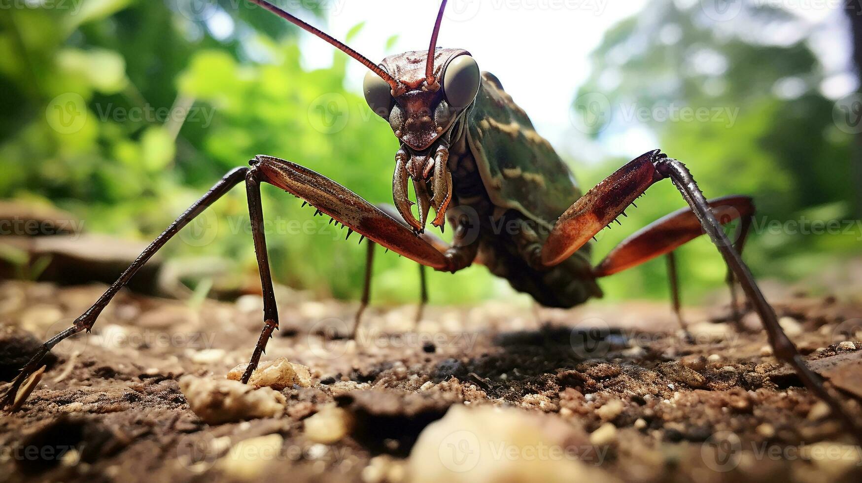 ai generado foto de caminando palo insecto en un suelo. generativo ai