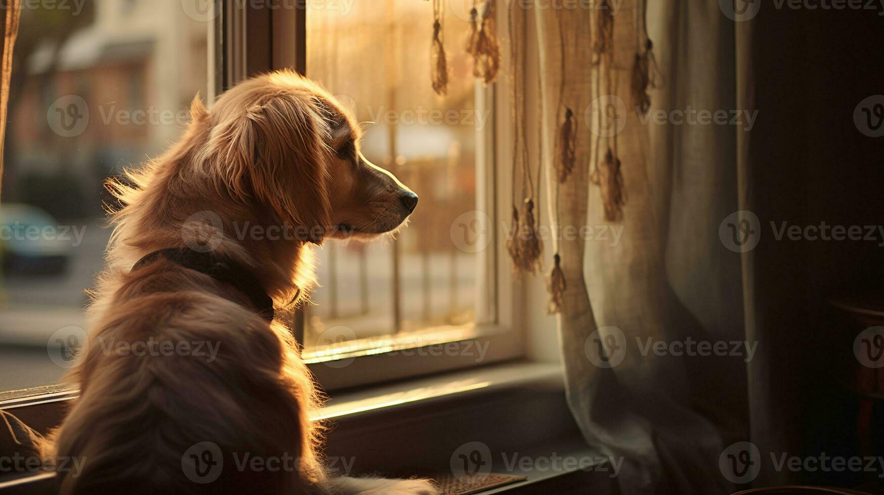 AI generated Photo of a loyal dog sitting by the window. Generative AI