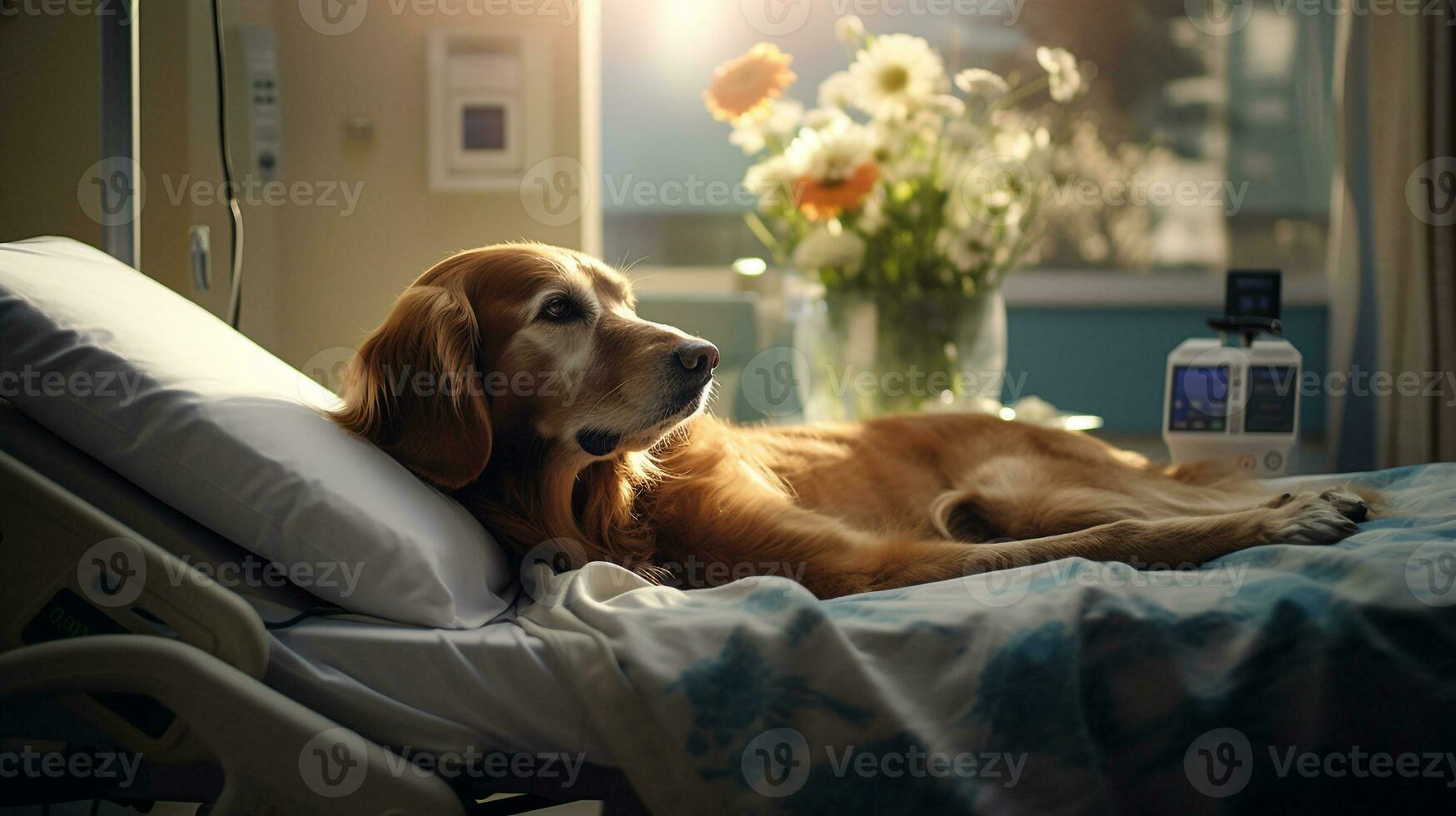 AI generated Photo of a therapy dog bringing comfort to hospital. Generative AI