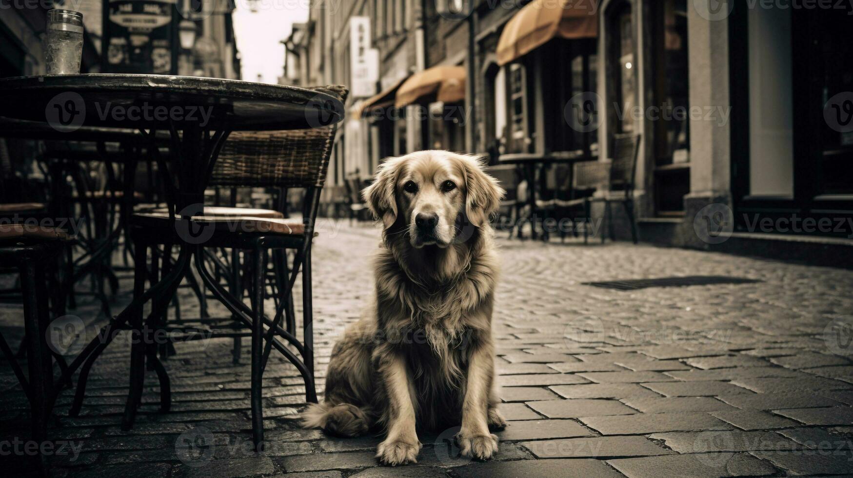 AI generated Photo of a loyal dog patiently waiting for its owner. Generative AI