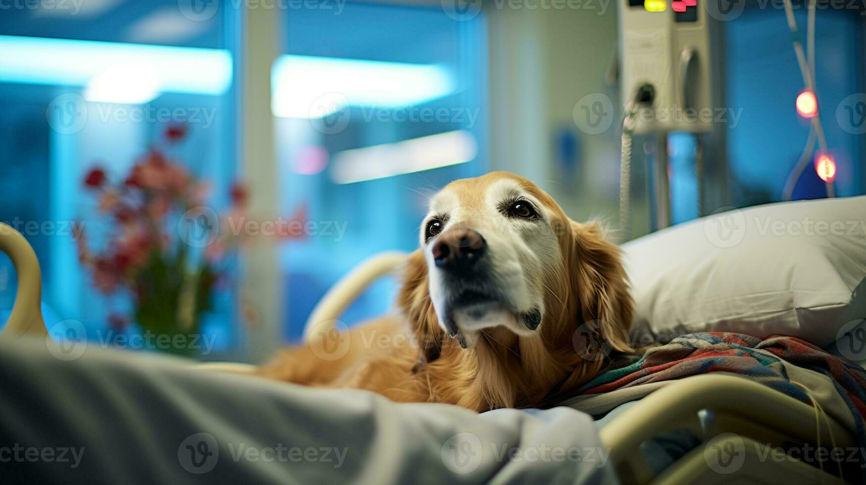 AI generated Photo of a therapy dog bringing comfort to hospital. Generative AI