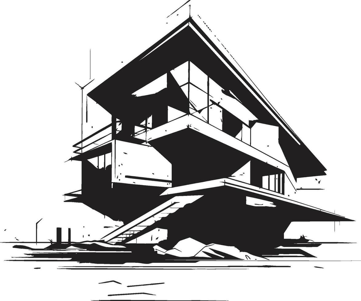 innovador hogar Plano conceptual casa bosquejo emblema futurista morada contorno moderno casa bosquejo vector emblema