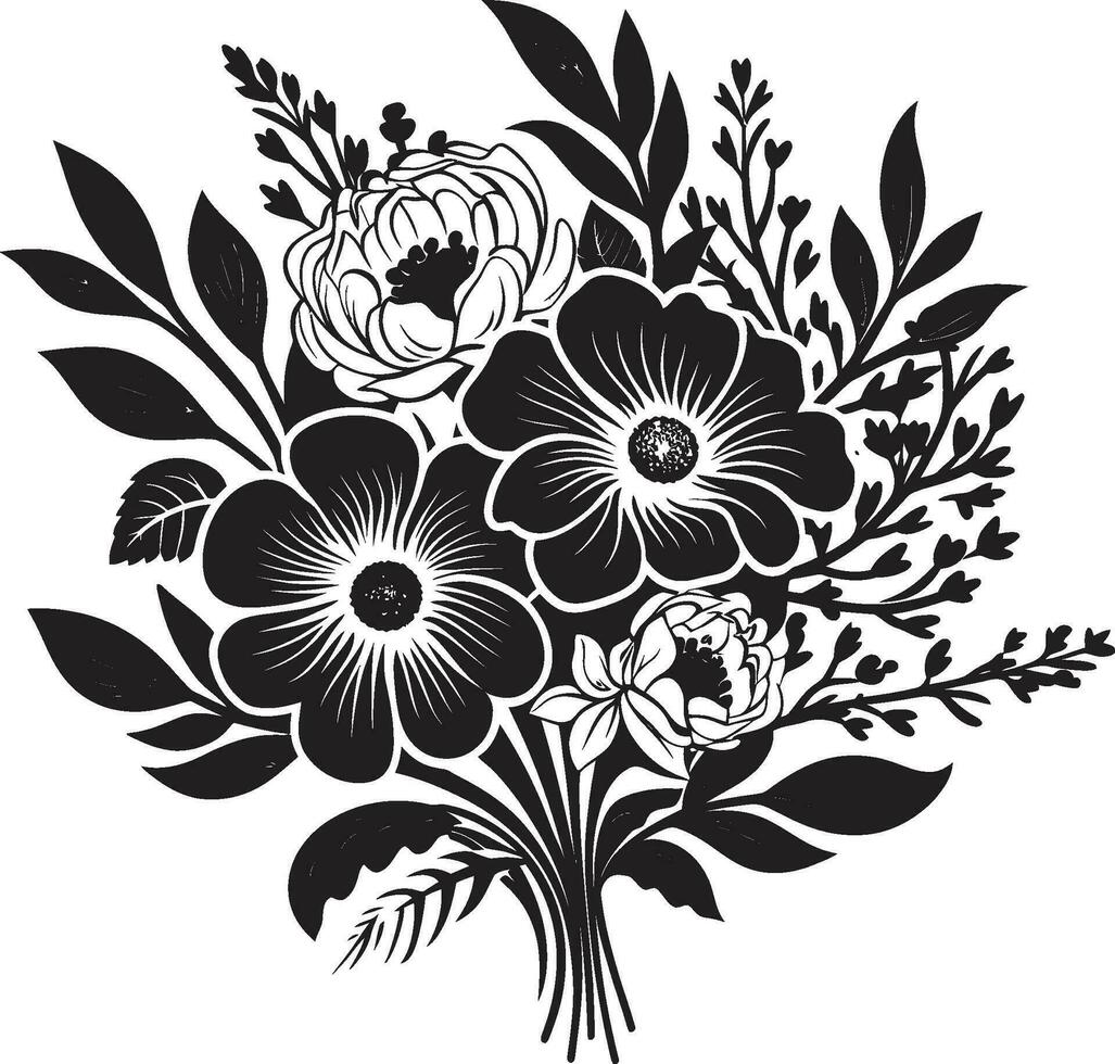 Whispering Petal Collection Decorative Black Icon Regal Floral Fusion Black Vector Bouquet Design