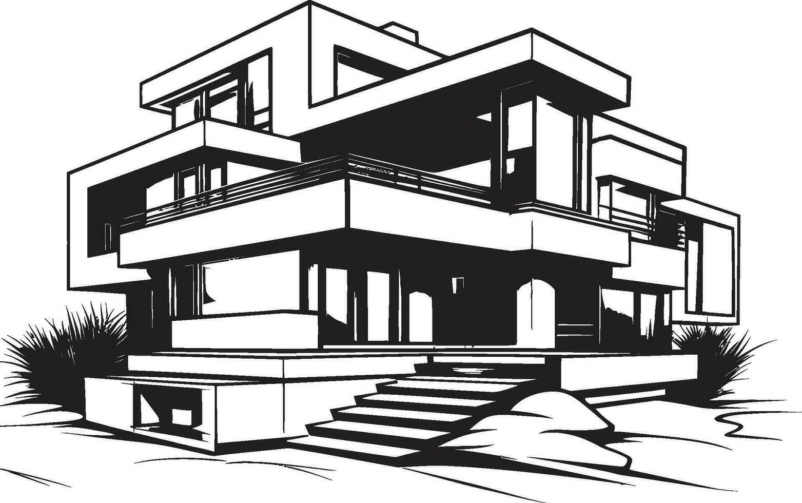 Stylish Cityline Abode Villa Vector Icon in Sharp Black Lines Sleek Urban Residence Villa Outline Symbolizing City Sophistication