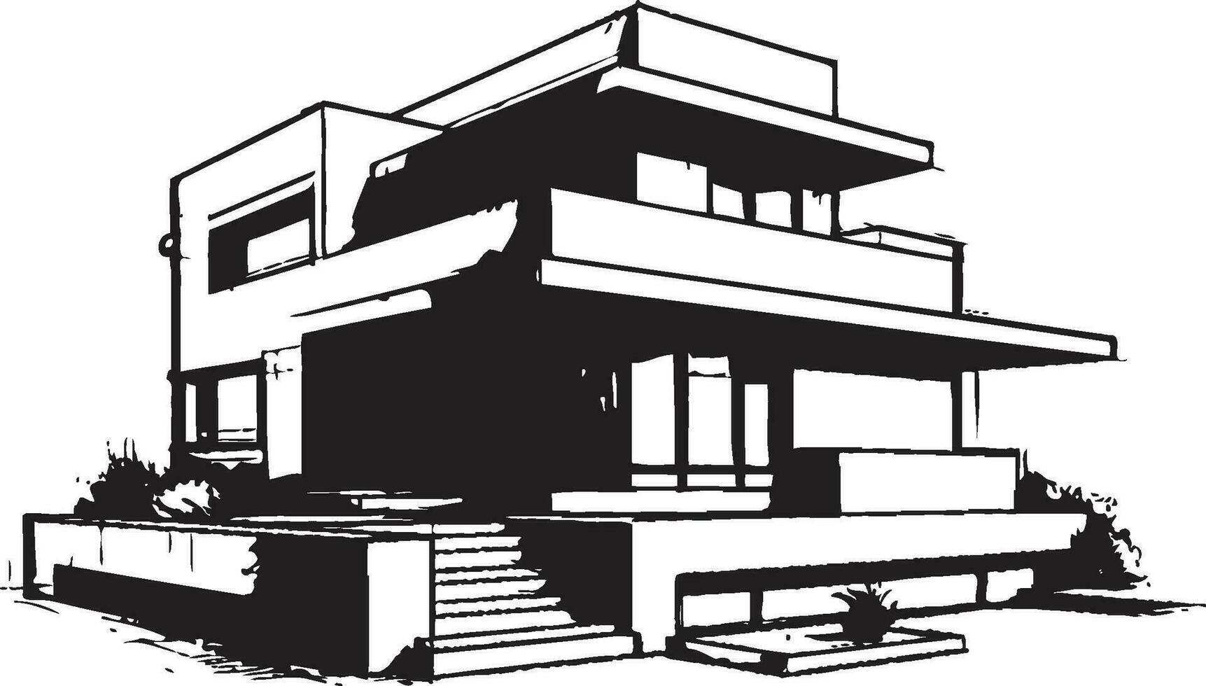 Twin Residence Sketch Duplex Design Vector Logo Impression Dual Living Concept Duplex House Sketch Idea in Vector Icon